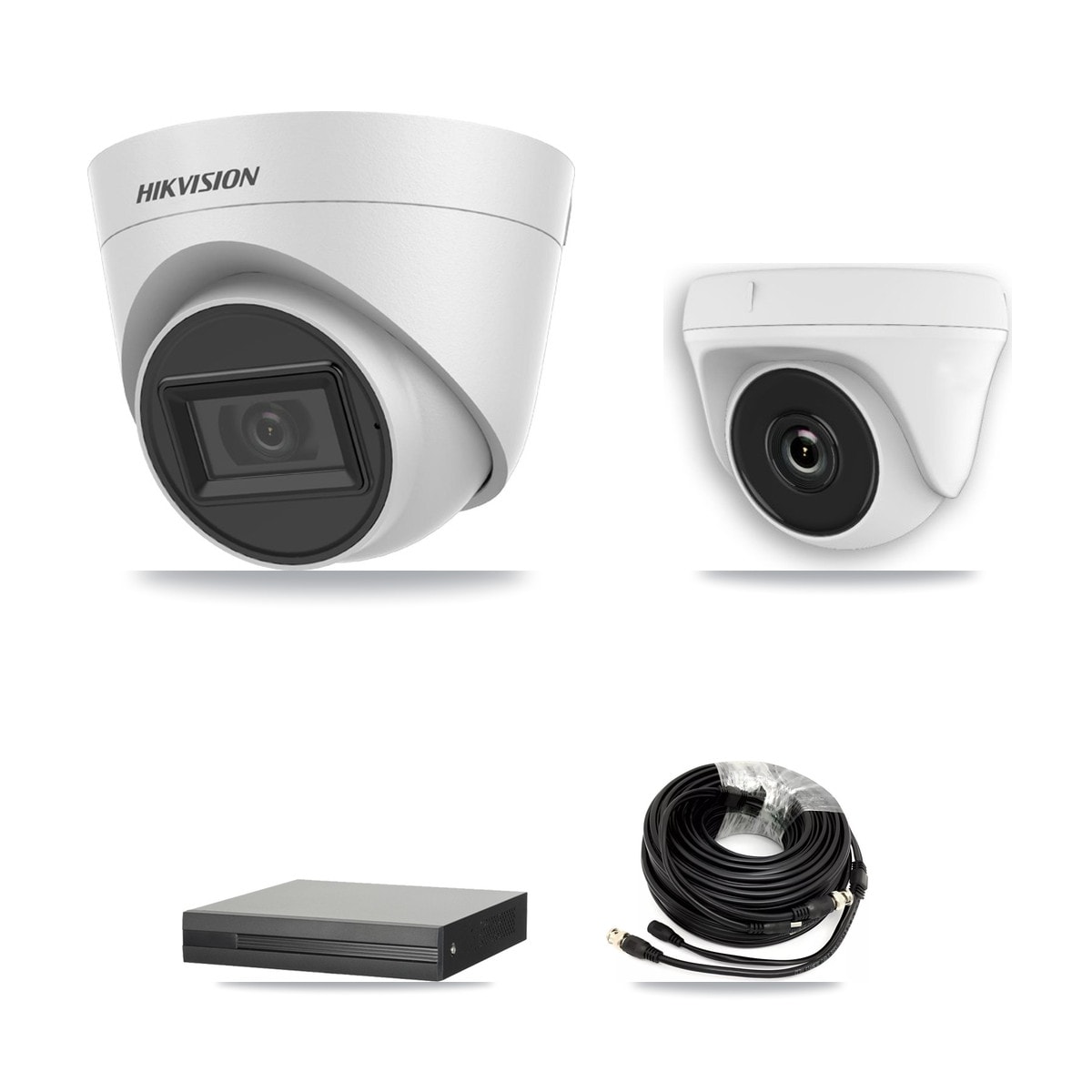 Hikvision 4-Channel 2MP – 5MP CCTV Kit — 2 White 5MP Turret + 1 White 2MP Dome Cameras + 3TB Recording (XVR-3104HS Recorder)