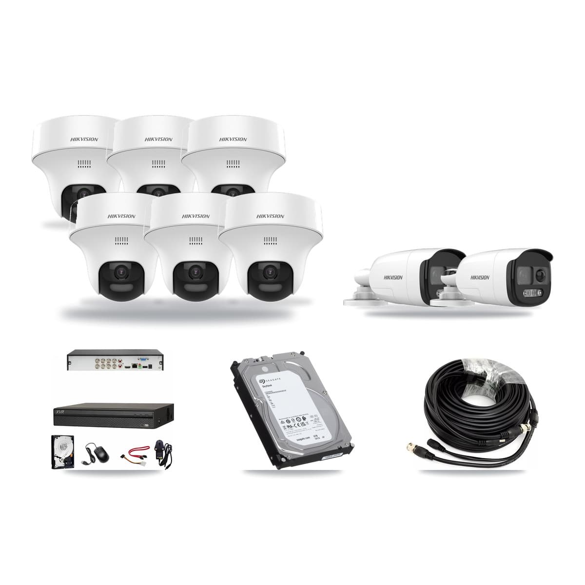 Hikvision & Dahua 8-Channel 5MP CCTV Kit — 2 DS-2CE12KF3T Bullet + 6 DS-2CE70K0T Turret Cameras + 6TB Recording - Image 1