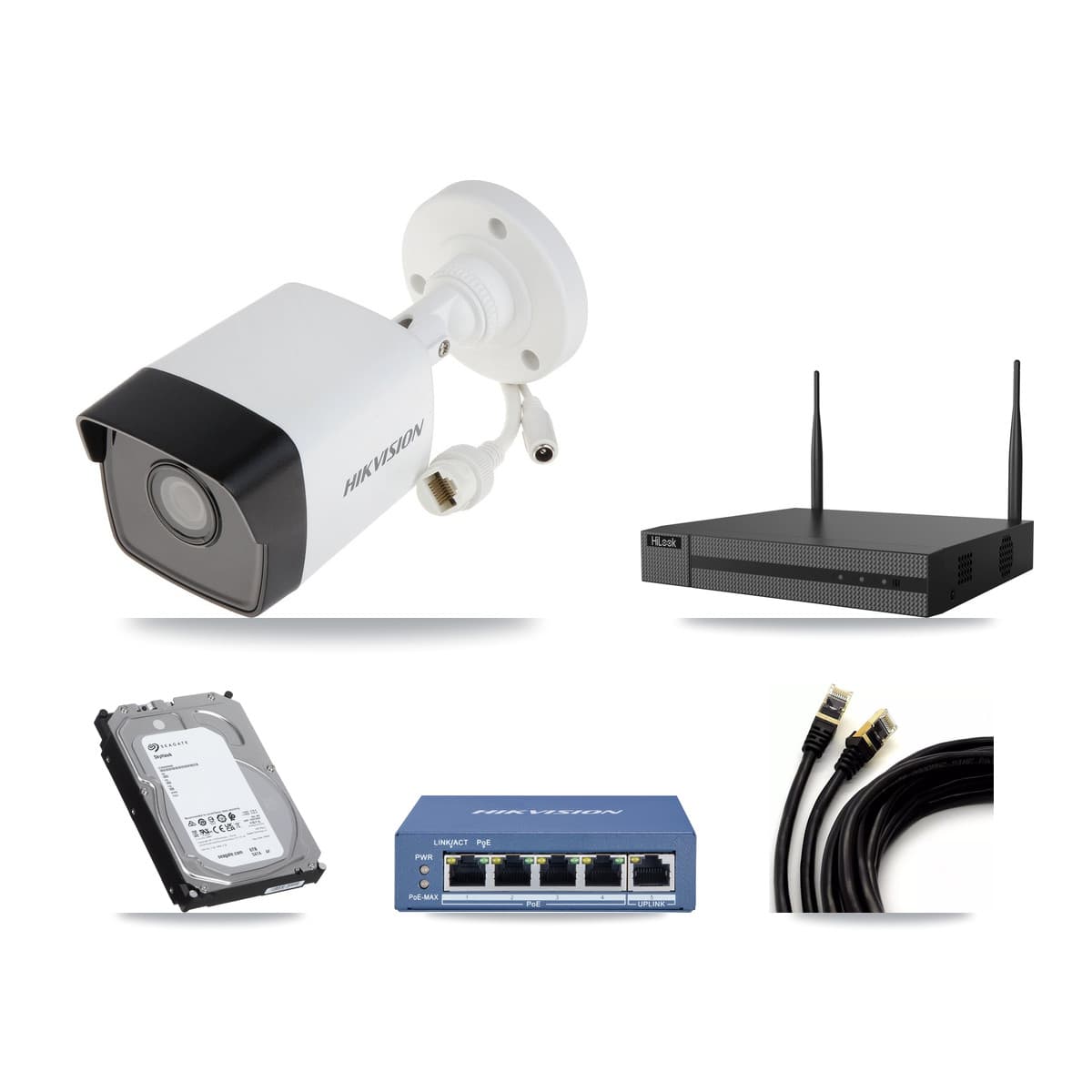 Hikvision & HiLook 4-Channel 5MP CCTV Kit — 4 Bullet Cameras + 6TB Recording