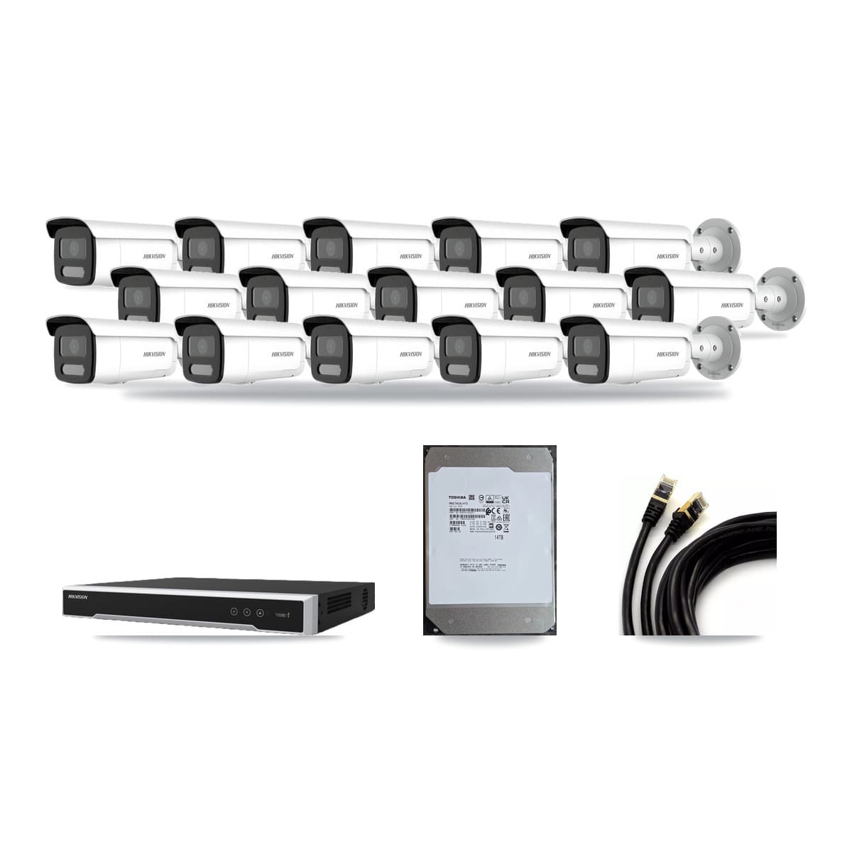 Hikvision 16-Channel 4MP – 5MP CCTV Kit — 15 4MP Bullet + 1 5MP Dome Cameras + 14TB Recording (DS-7616NI-M2 Recorder) - Image 1