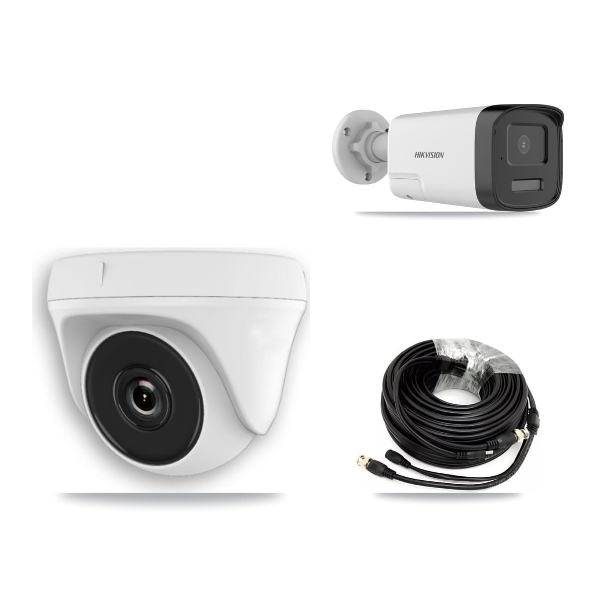 Hikvision 32-Channel 2MP – 5MP CCTV Kit — 1 DS-2CE17K0T 5MP Bullet + 3 White HDT-2MP-N20W 2MP Dome Cameras + 3TB Recording (DS-7332HQHI Recorder)