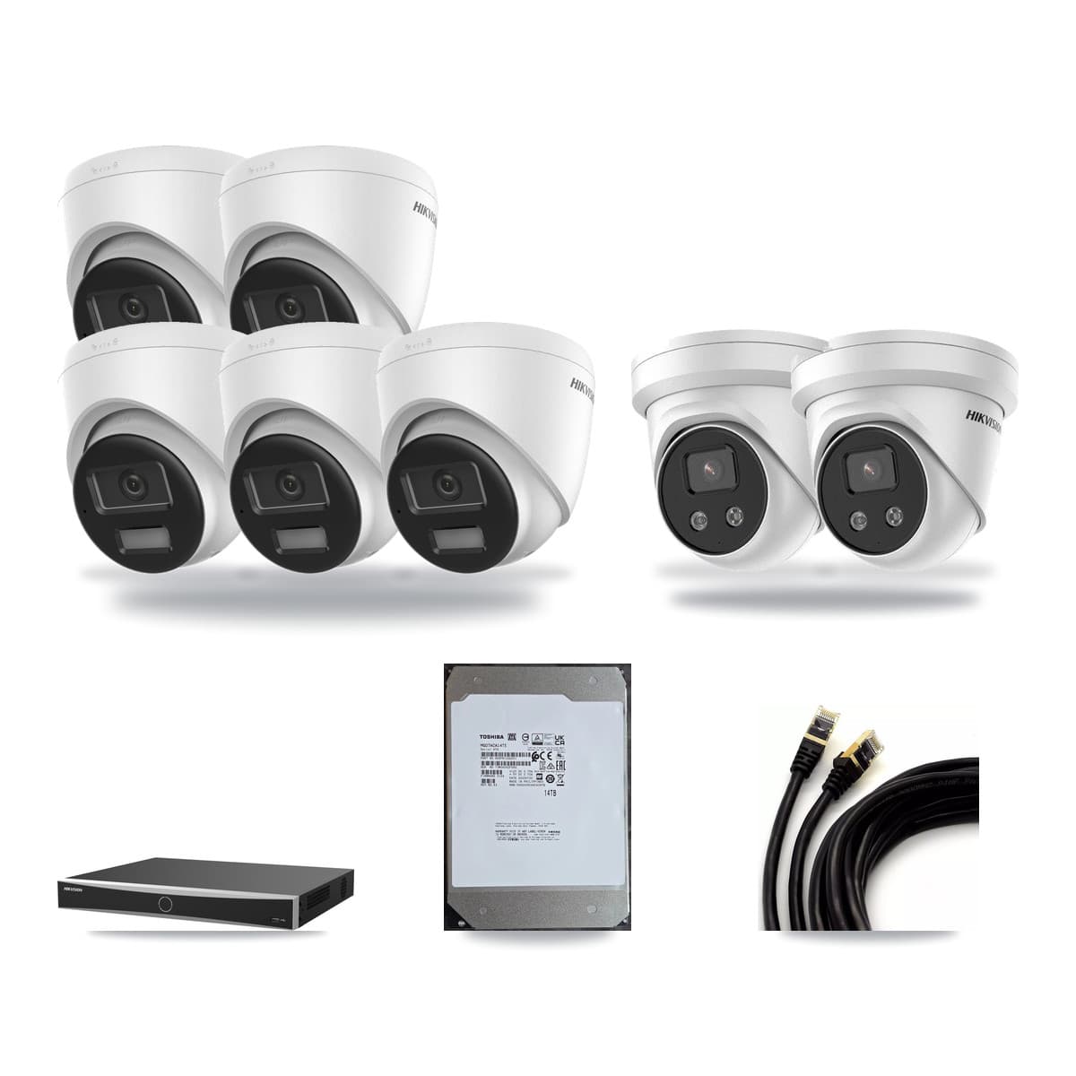 Hikvision 16-Channel 5MP – 4K CCTV Kit — 5 DS-2CD1383G2-LIUF/SL 4K + 2 DS-2CD3356G2-ISU 5MP Turret Cameras + 14TB Recording (DS-7616NXI-K2/16P(E) Recorder) - Image 1