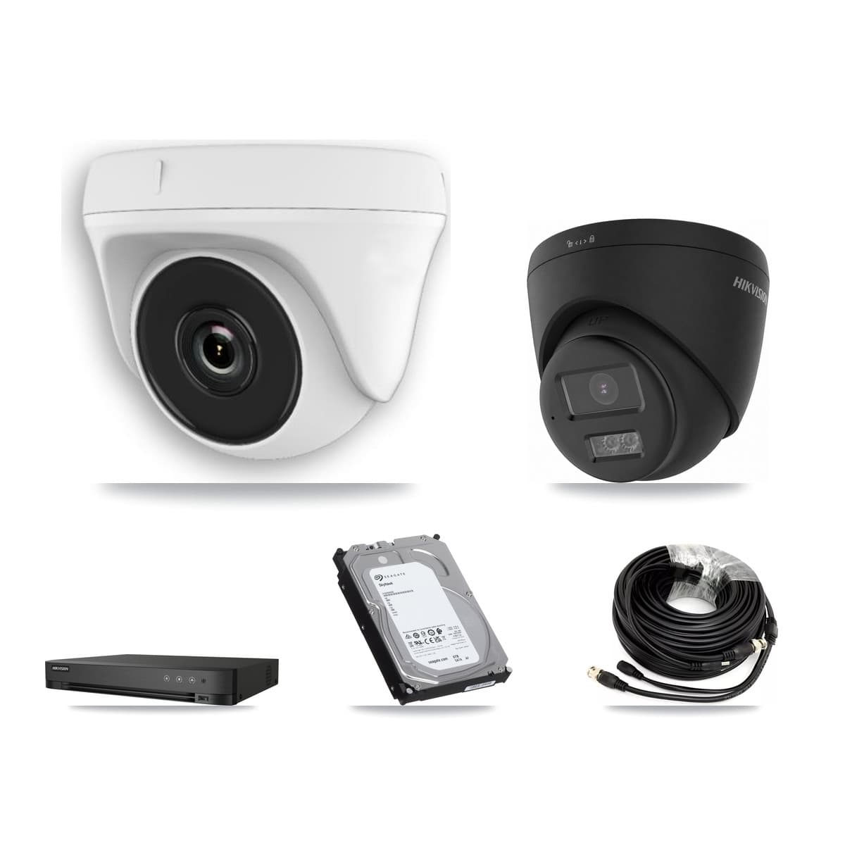 Hikvision 4-Channel 2MP – 4K CCTV Kit — 1 Black 4K Turret + 3 White 2MP Dome Cameras + 6TB Recording