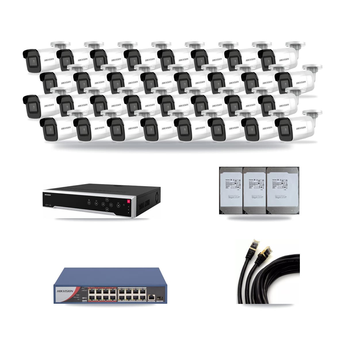 Hikvision 32-Channel 4K CCTV Kit — 32 Bullet Cameras + 3× 14TB Recording - Image 1