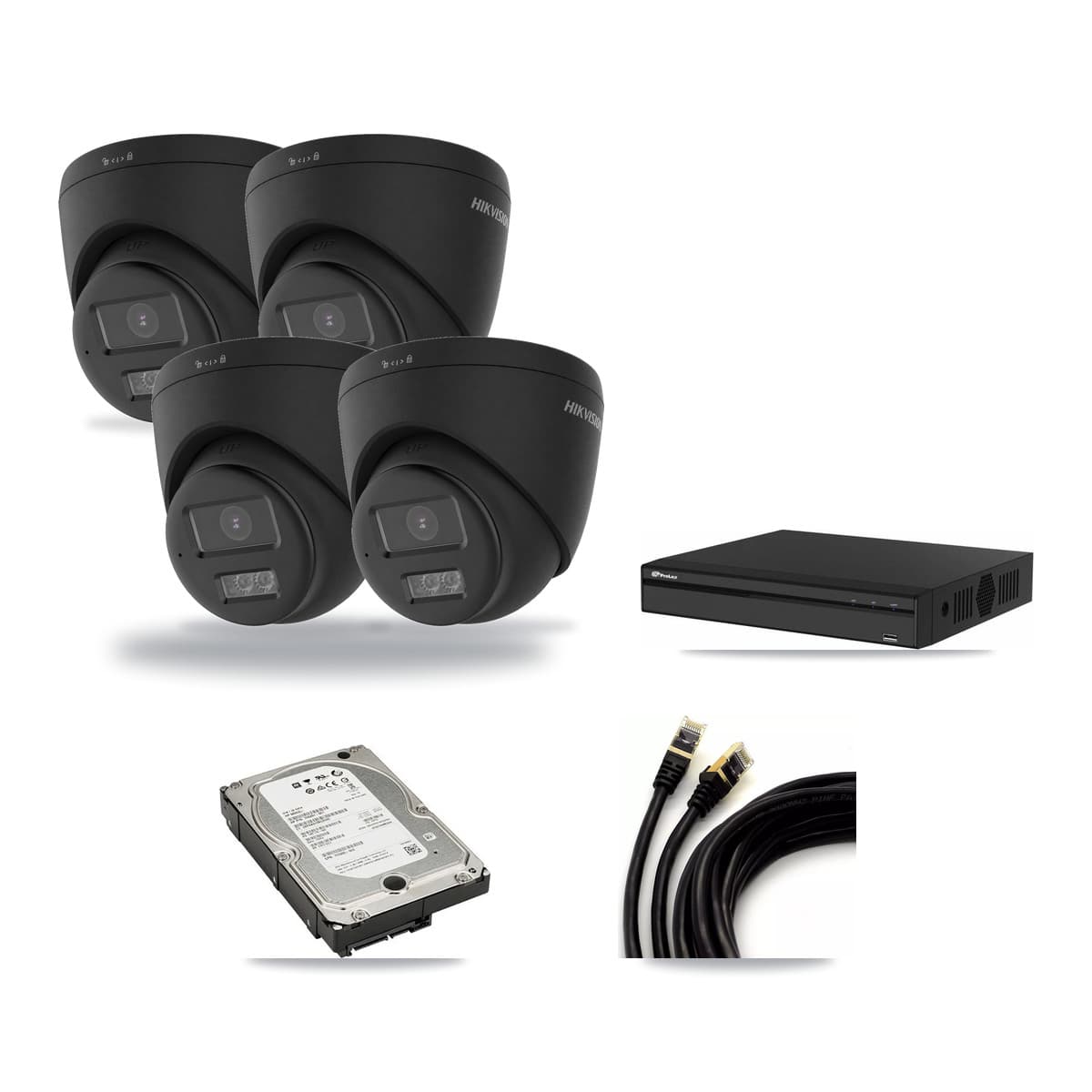 Prolux 4-Channel 4K CCTV Kit — 4 Black Turret Cameras + 5TB Recording - Image 1