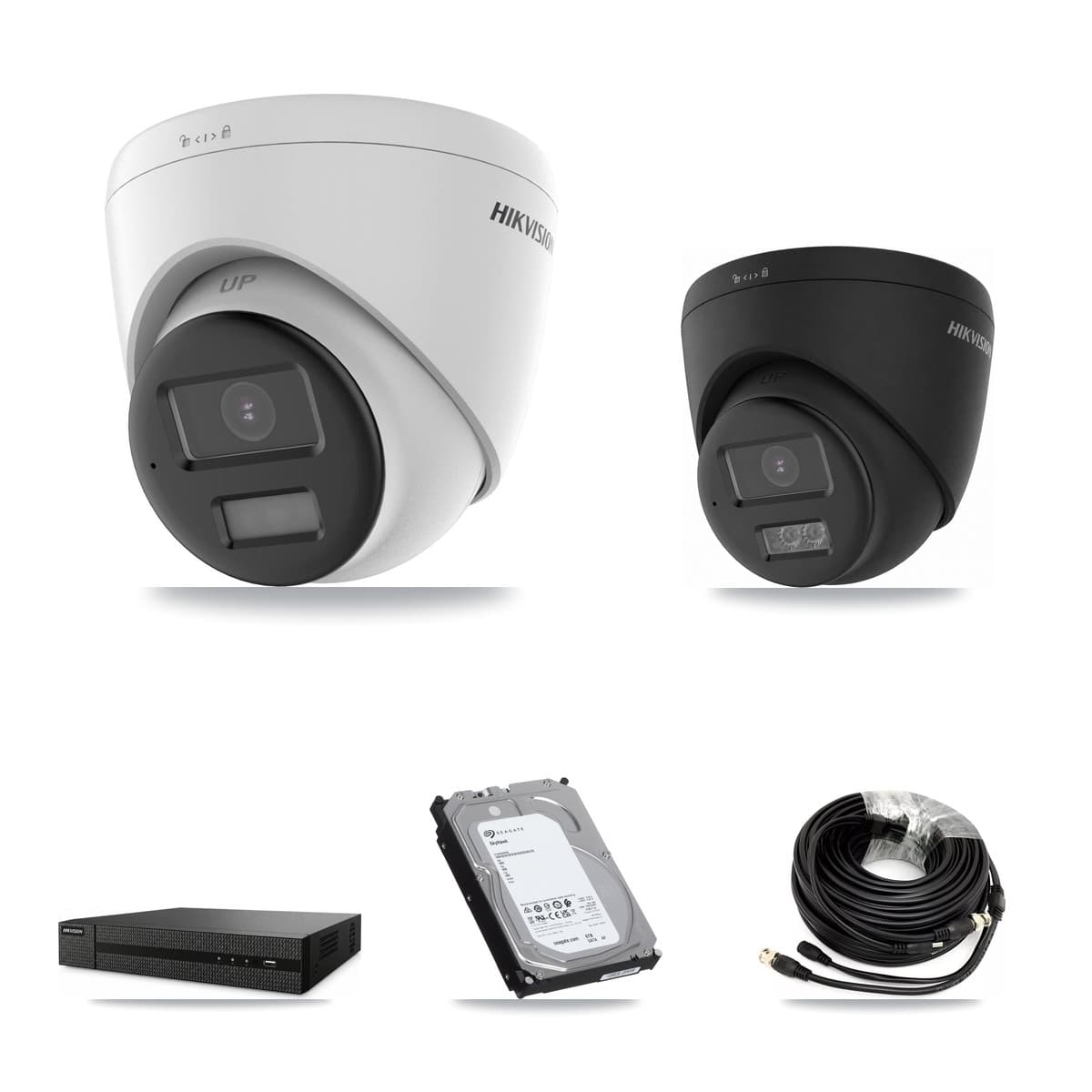 Hikvision 8-Channel 5MP – 4K CCTV Kit — 3 DS-2CE78K0T-LPTS 5MP + 1 Black DS-2CE78U0T-LTS-BLACK 4K Turret Cameras + 6TB Recording (DVR-8CH-HYL8MP Recorder) - Image 1