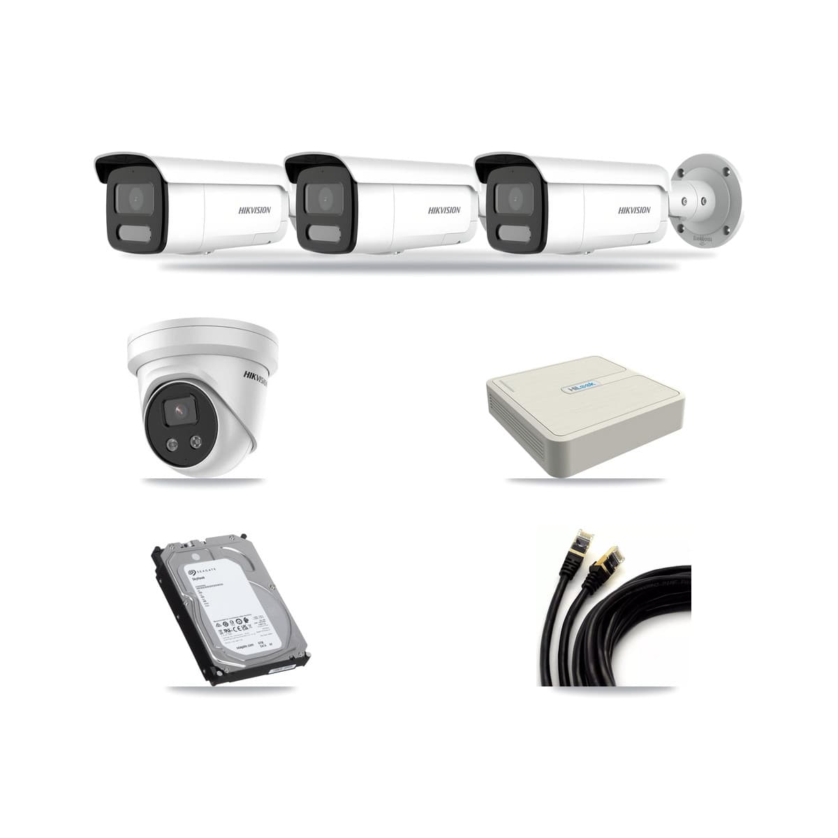 Hikvision & HiLook 8-Channel 4MP – 5MP CCTV Kit — 3 4MP Bullet + 1 5MP Turret Cameras + 6TB Recording (NVR-108H-D Recorder) - Image 1