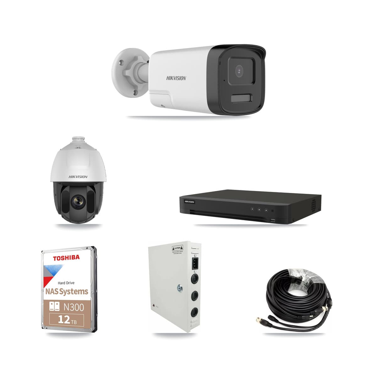 Hikvision 16-Channel 2MP – 5MP CCTV Kit — 1 DS-2AE5225TI 2MP PTZ + 9 DS-2CE17K0T 5MP Bullet Cameras + 12TB Recording