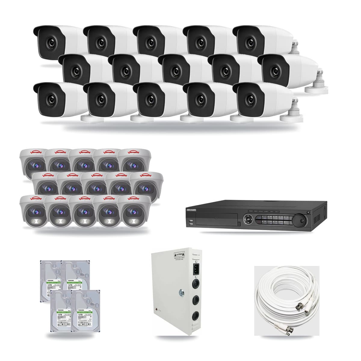 32-Channel 3MP – 5MP CCTV Kit — 15 3MP Bullet + 15 5MP Cameras + 4× 10TB Recording - Image 1