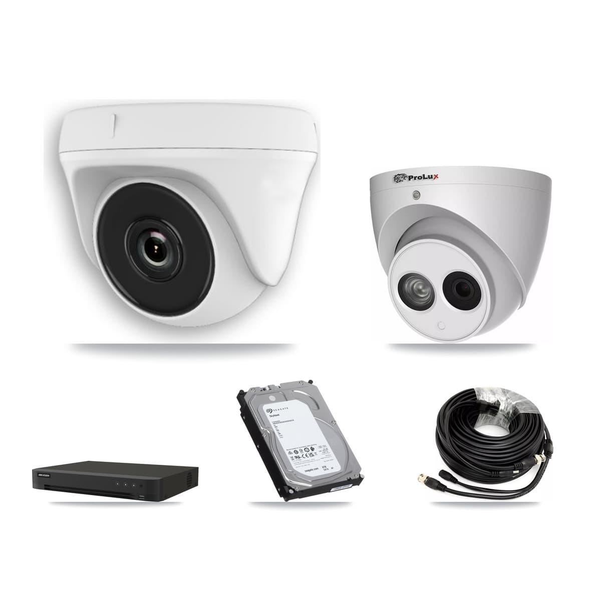 Prolux & Hikvision 16-Channel 2MP – 4MP CCTV Kit — 7 White 2MP Dome + 1 4MP Turret Cameras + 6TB Recording (IDS-7216HQHI Recorder)