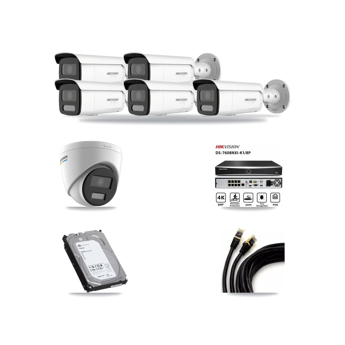 Hikvision 8-Channel 2MP – 4K CCTV Kit — 1 2MP Turret + 5 4K Bullet Cameras + 6TB Recording - Image 1