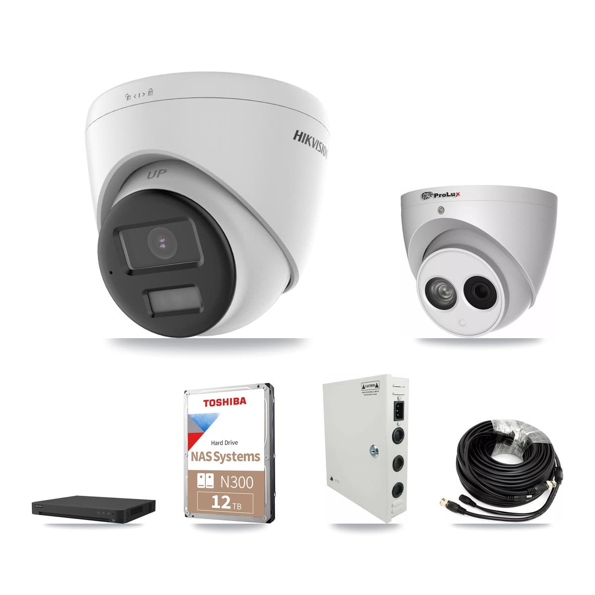 Hikvision & Prolux 16-Channel 4MP – 4K CCTV Kit — 10 4K + 1 4MP Turret Cameras + 2× 12TB Recording