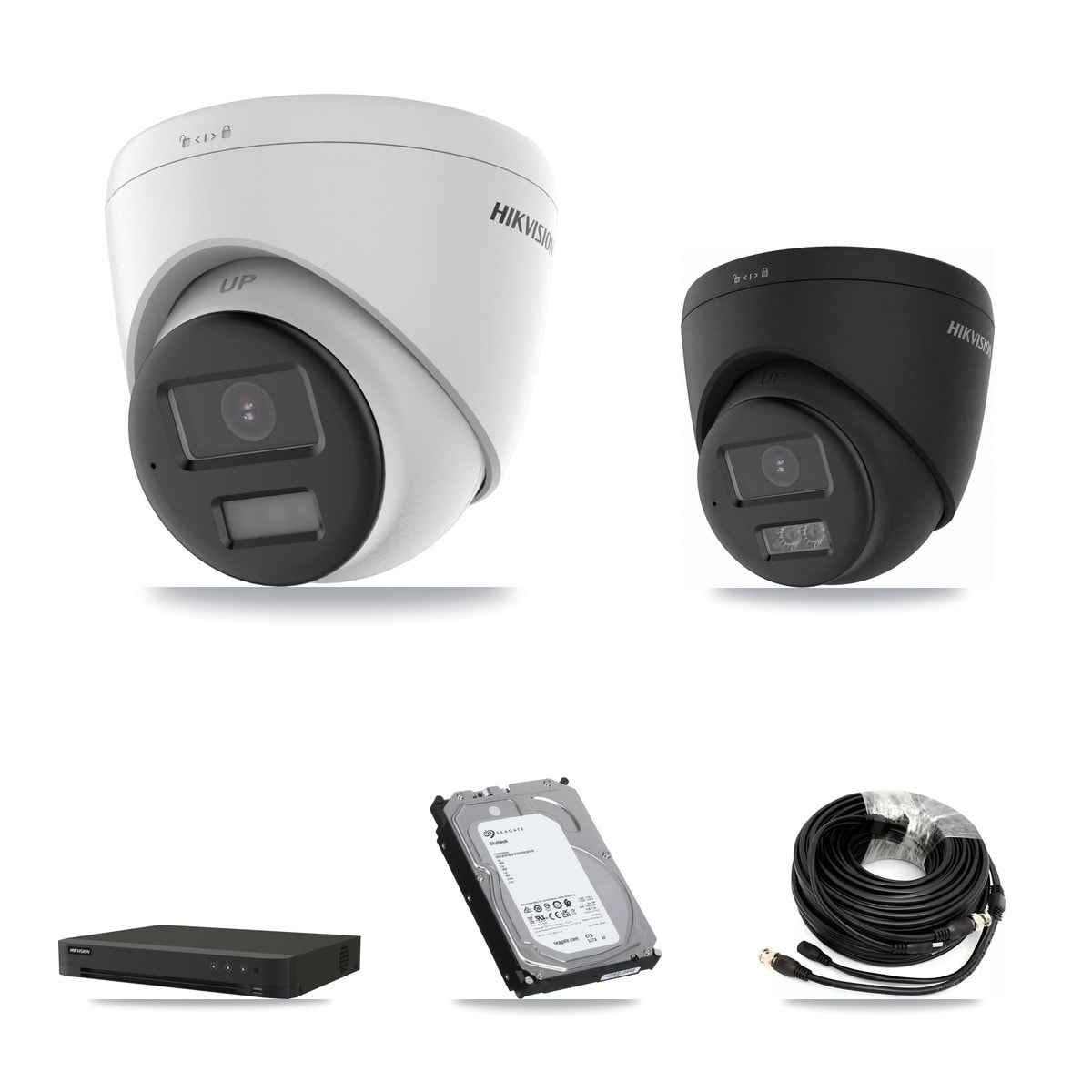 Hikvision 8-Channel 5MP – 4K CCTV Kit — 4 DS-2CE78K0T-LPTS 5MP + 1 Black DS-2CE78U0T-LTS-BLACK 4K Turret Cameras + 6TB Recording (IDS-7208HUHI-M1/XT Recorder) - Image 1
