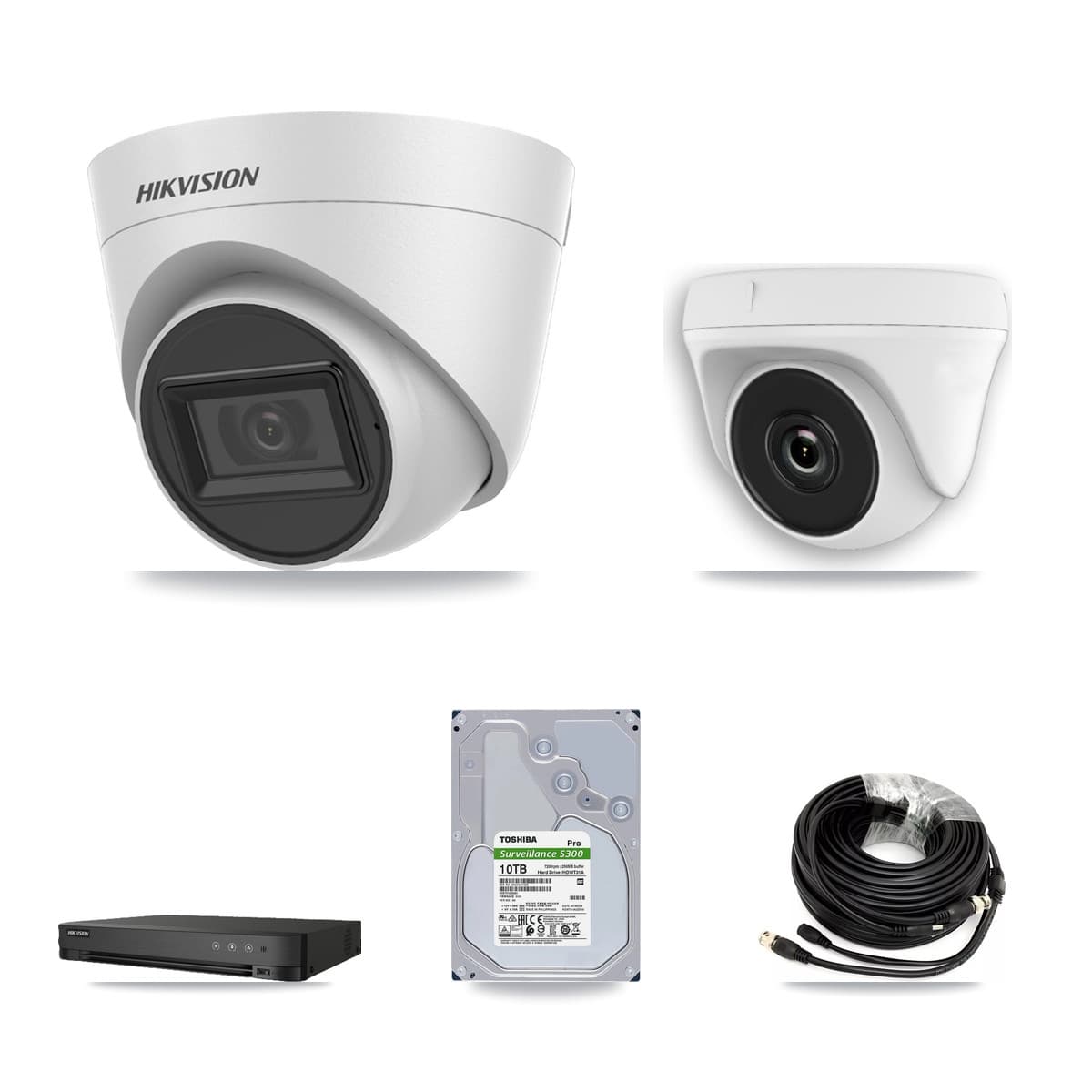 Hikvision 8-Channel 2MP – 5MP CCTV Kit — 6 White 5MP Turret + 2 White 2MP Dome Cameras + 10TB Recording (IDS-7208HQHI Recorder)