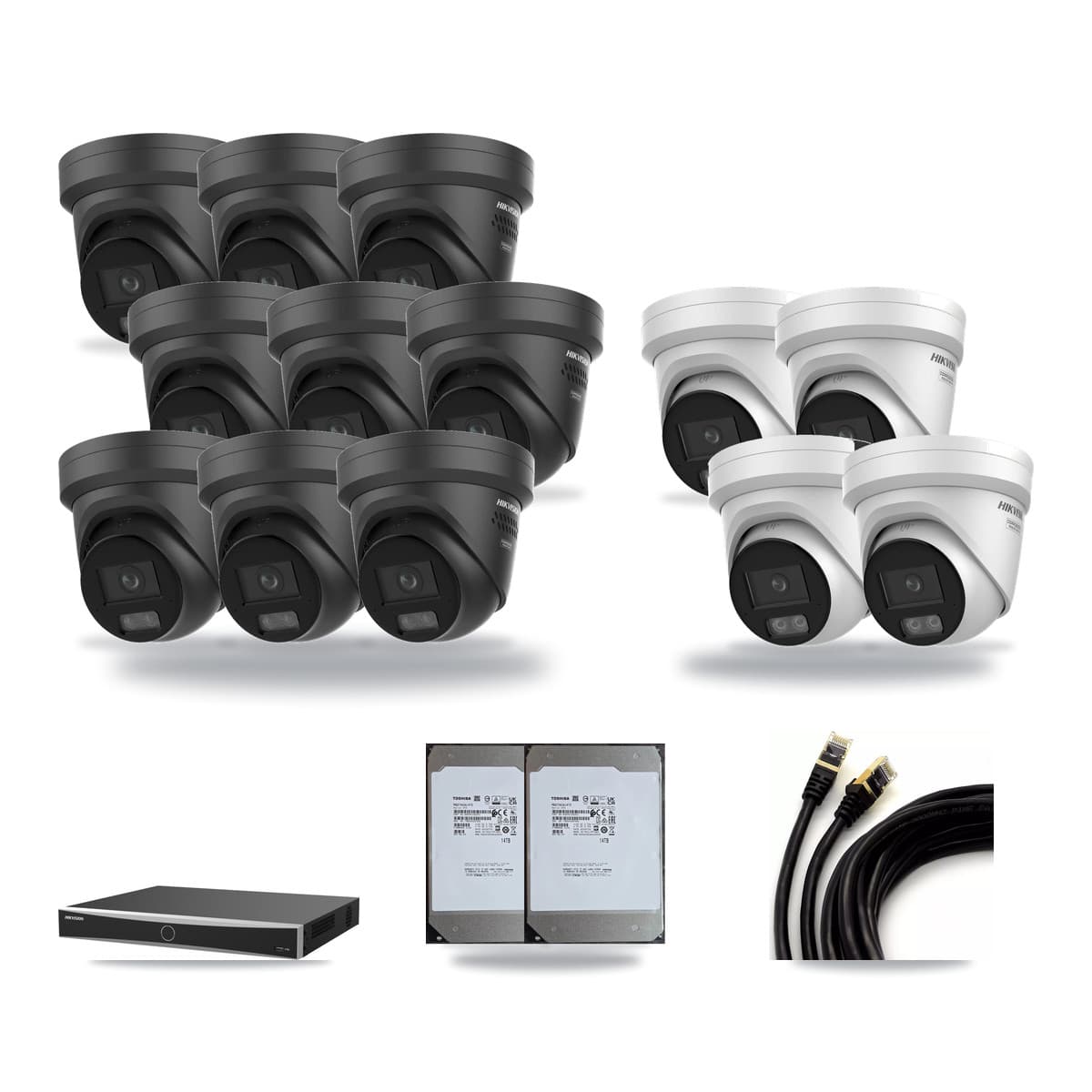 Hikvision 16-Channel 4K CCTV Kit — 4 + 9 Black Turret Cameras + 2× 14TB Recording - Image 1