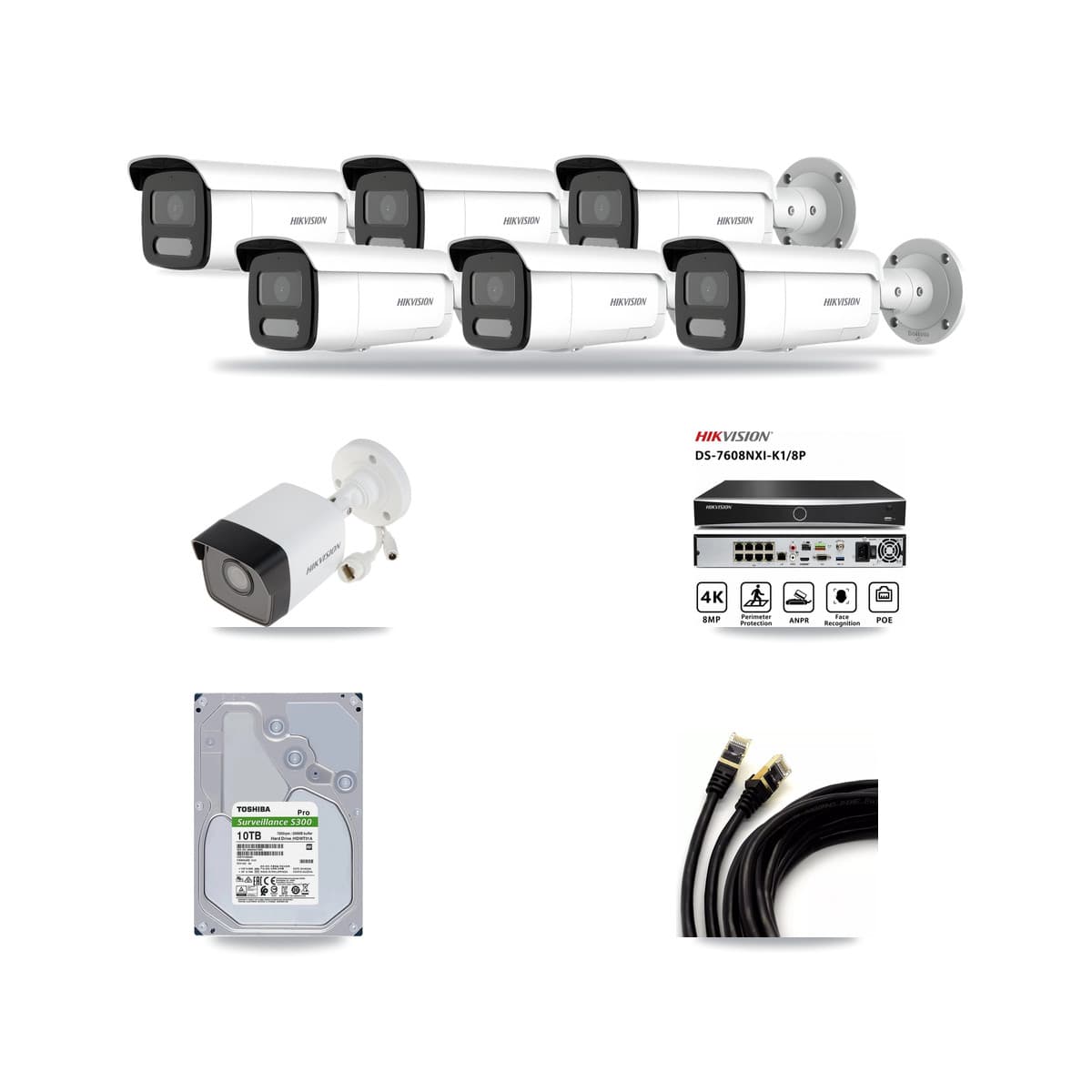 Hikvision 8-Channel 4MP – 5MP CCTV Kit — 1 5MP + 6 4MP Bullet Cameras + 10TB Recording - Image 1