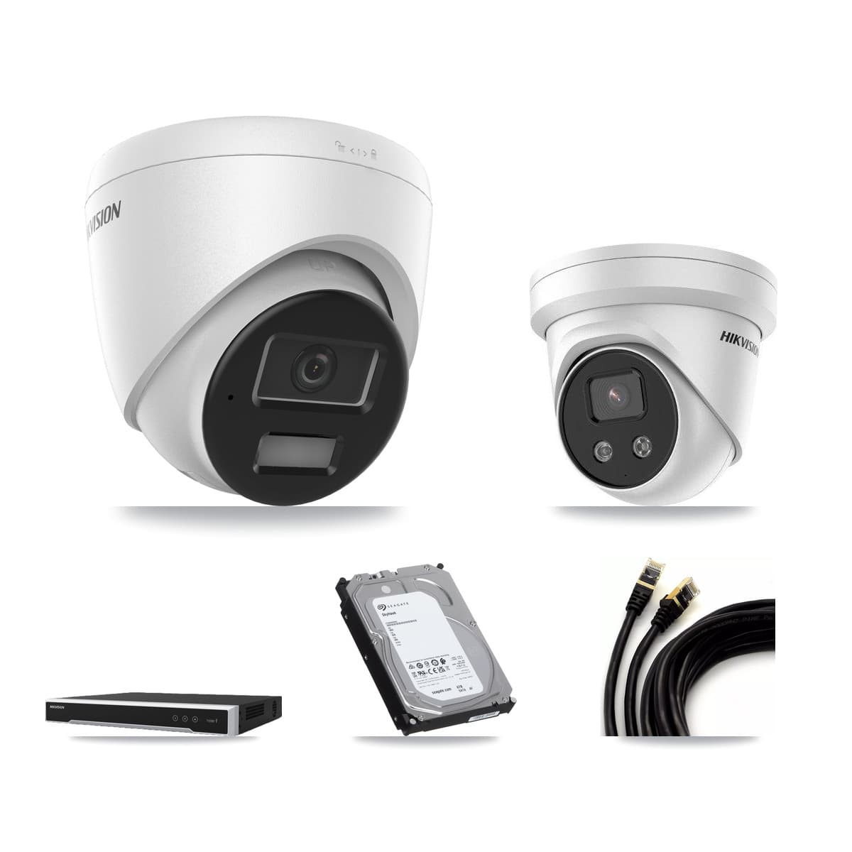 Hikvision 8-Channel 4MP – 5MP CCTV Kit — 2 4MP + 2 5MP Turret Cameras + 6TB Recording (DS-7608NI-M2 Recorder)