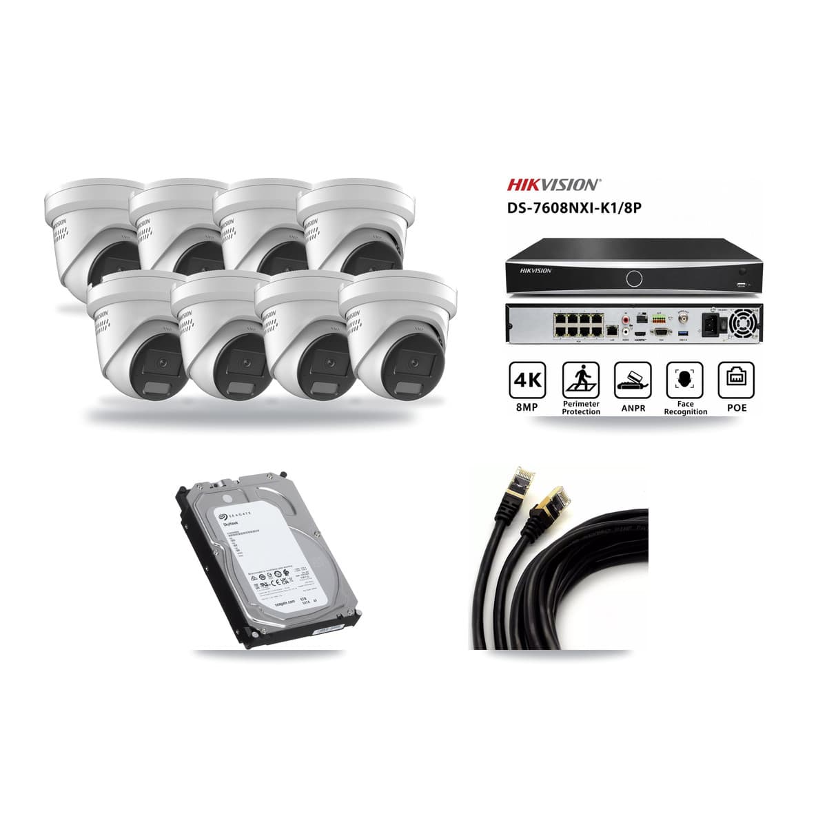 Hikvision 8-Channel 4K CCTV Kit — 8 DS-2CD2387G2H Turret Cameras + 6TB Recording (DS-7608NXI Recorder) - Image 1