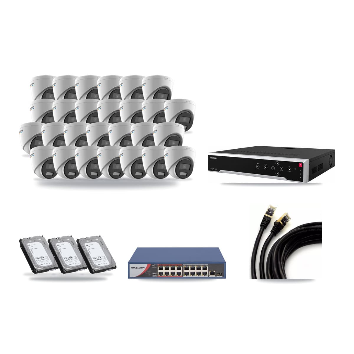 Hikvision 32-Channel 2MP CCTV Kit — 27 Turret Cameras + 3× 6TB Recording - Image 1