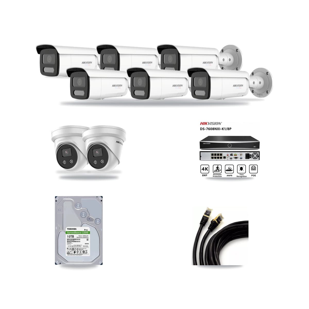 Hikvision 8-Channel 5MP – 4K CCTV Kit — 6 4K Bullet + 2 5MP Turret Cameras + 10TB Recording - Image 1