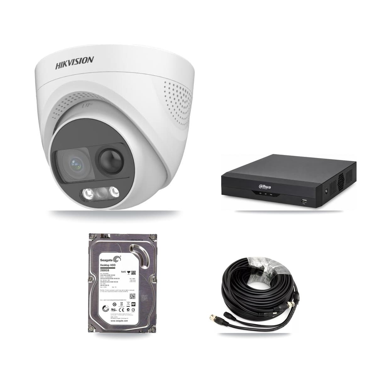 Hikvision & Dahua 4-Channel 5MP CCTV Kit — 4 DS-2CE72KF3T Turret Cameras + 2TB Recording