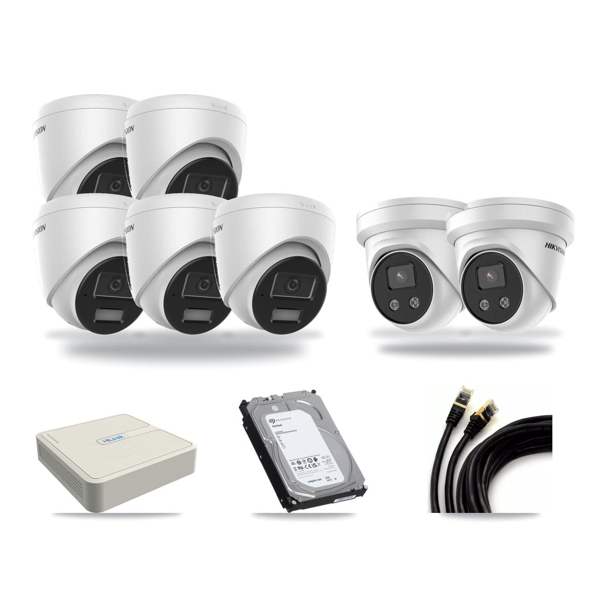 Hikvision & HiLook 8-Channel 4MP – 5MP CCTV Kit — 5 DS-2CD1343G2 4MP + 2 DS-2CD3356G2 5MP Turret Cameras + 6TB Recording - Image 1