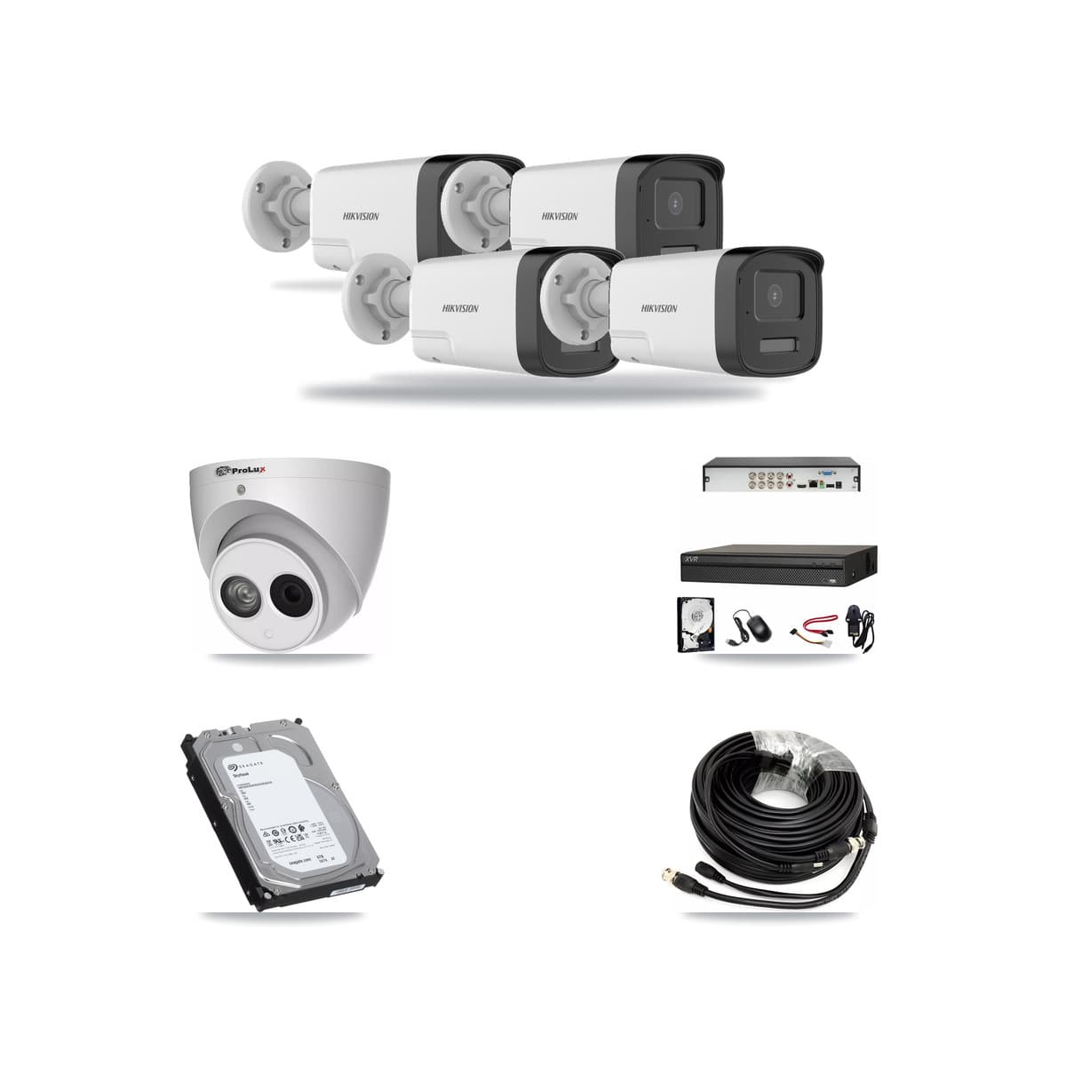 8-Channel 4MP – 5MP CCTV Kit — 4 DS-2CE17K0T 5MP Bullet + 1 PXC-612C4W-A 4MP Turret Cameras + 6TB Recording (XVR-3108AD Recorder) - Image 1