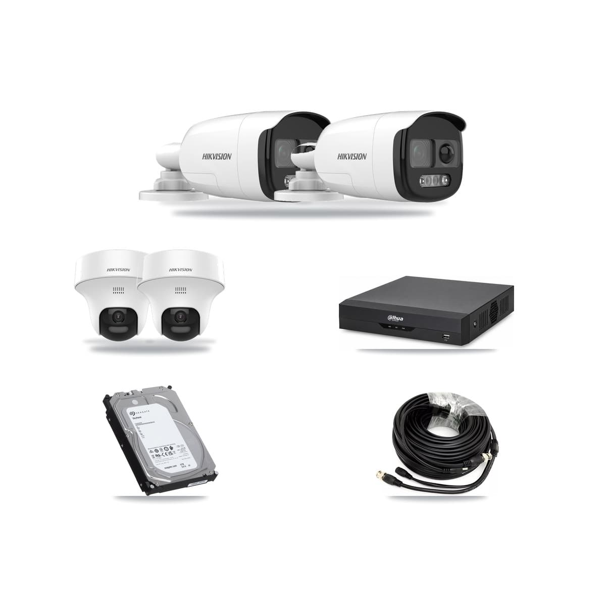 Hikvision & Dahua 4-Channel 5MP CCTV Kit — 2 DS-2CE12KF3T Bullet + 2 DS-2CE70K0T Turret Cameras + 6TB Recording - Image 1