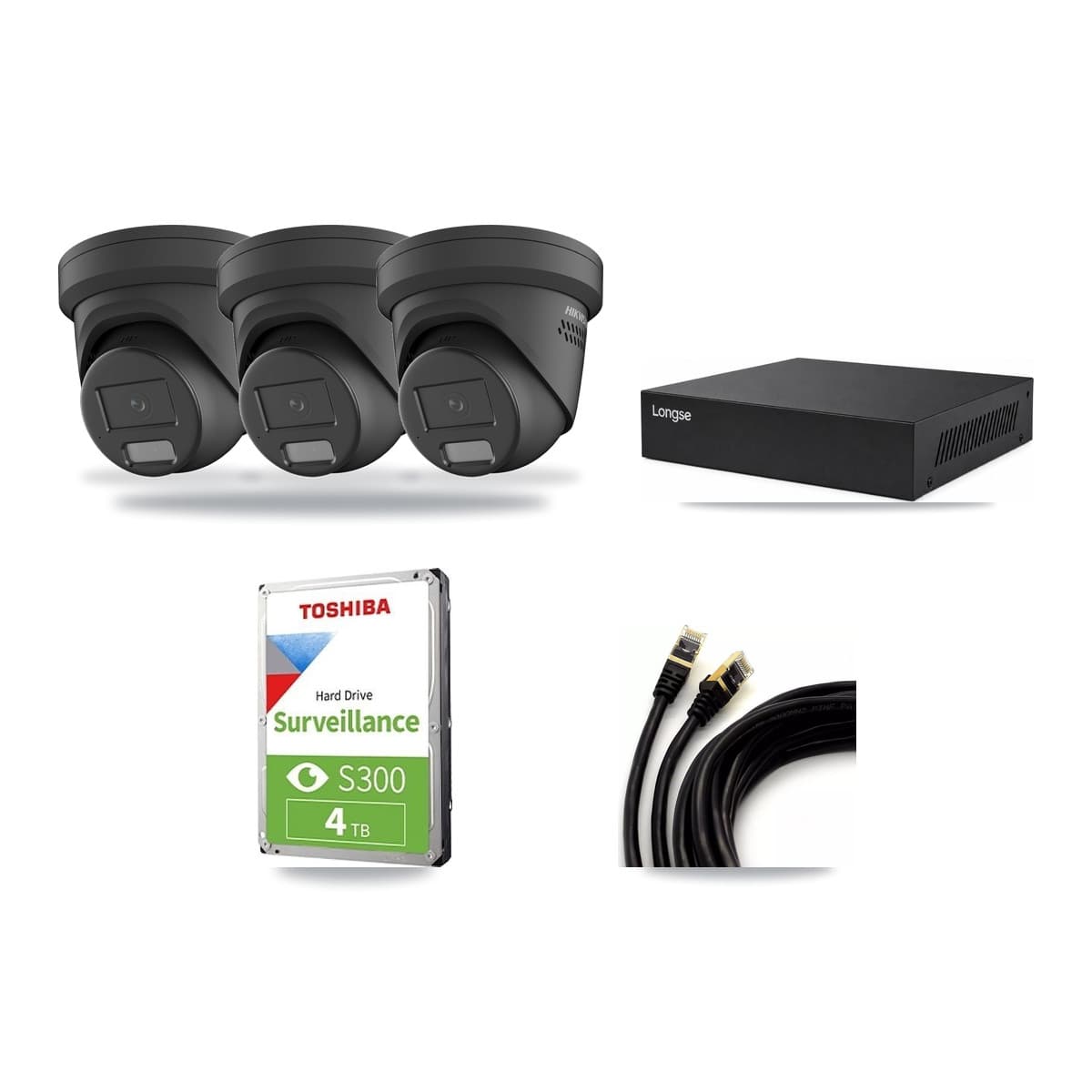 Hikvision & Longse 8-Channel 4MP CCTV Kit — 3 Black Turret Cameras + 4TB Recording - Image 1