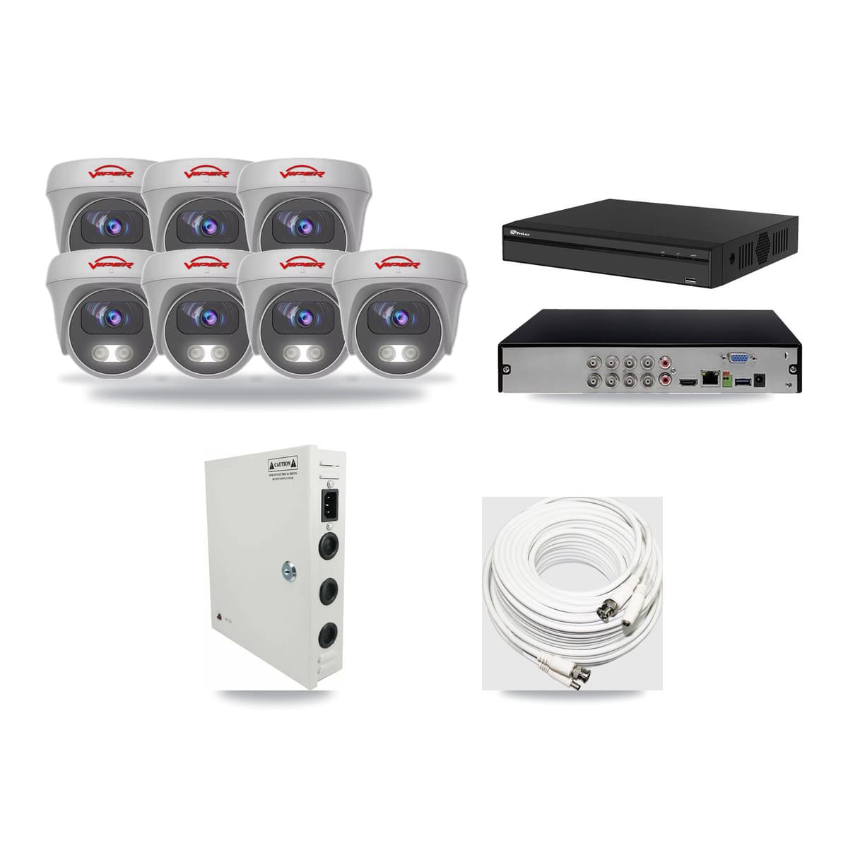 Viper & Prolux 8-Channel 5MP CCTV Kit — 7 White Cameras + 3TB Recording (PXD-5108HS Recorder) - Image 1