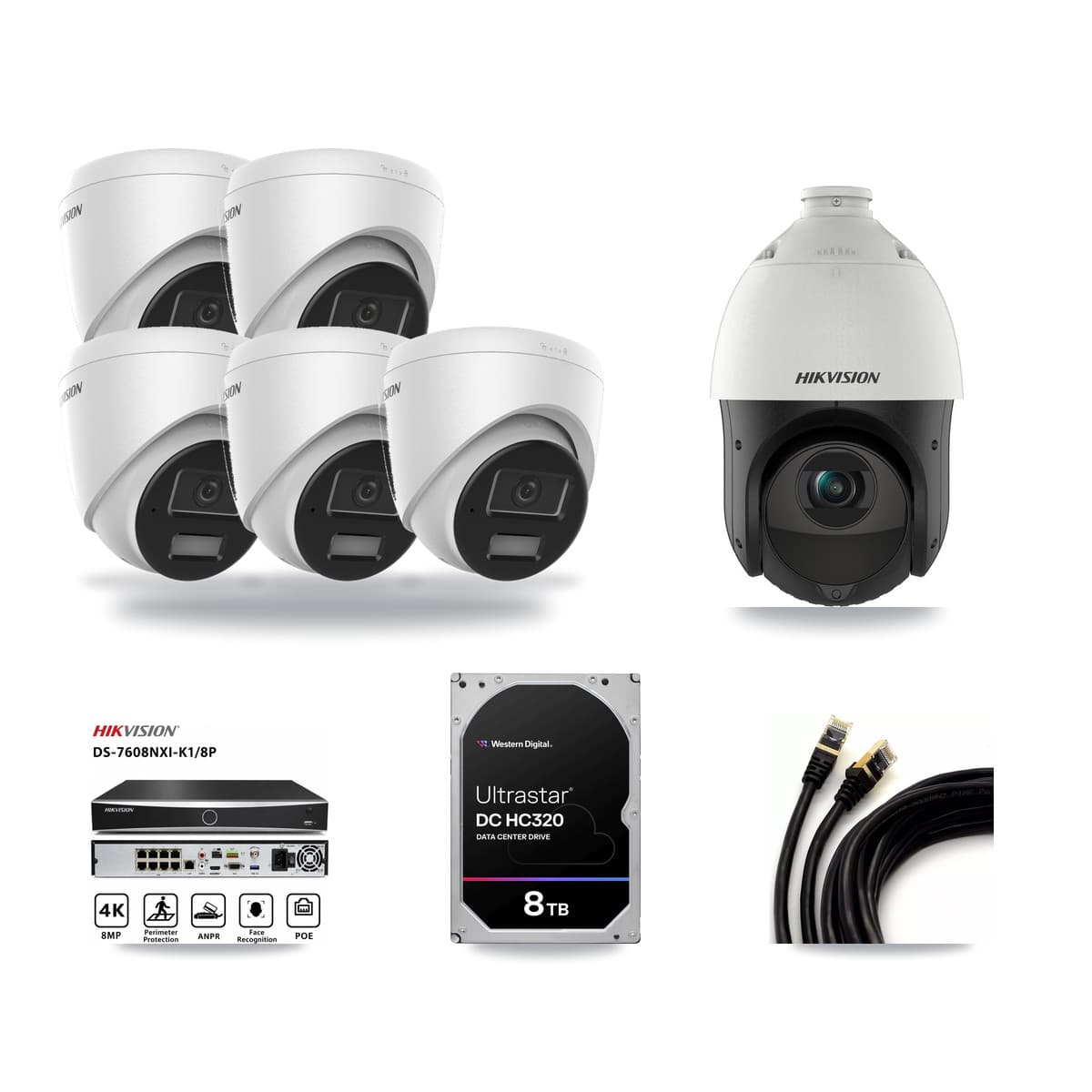 Hikvision 8-Channel 4MP CCTV Kit — 5 Turret + 1 PTZ Cameras + 8TB Recording - Image 1