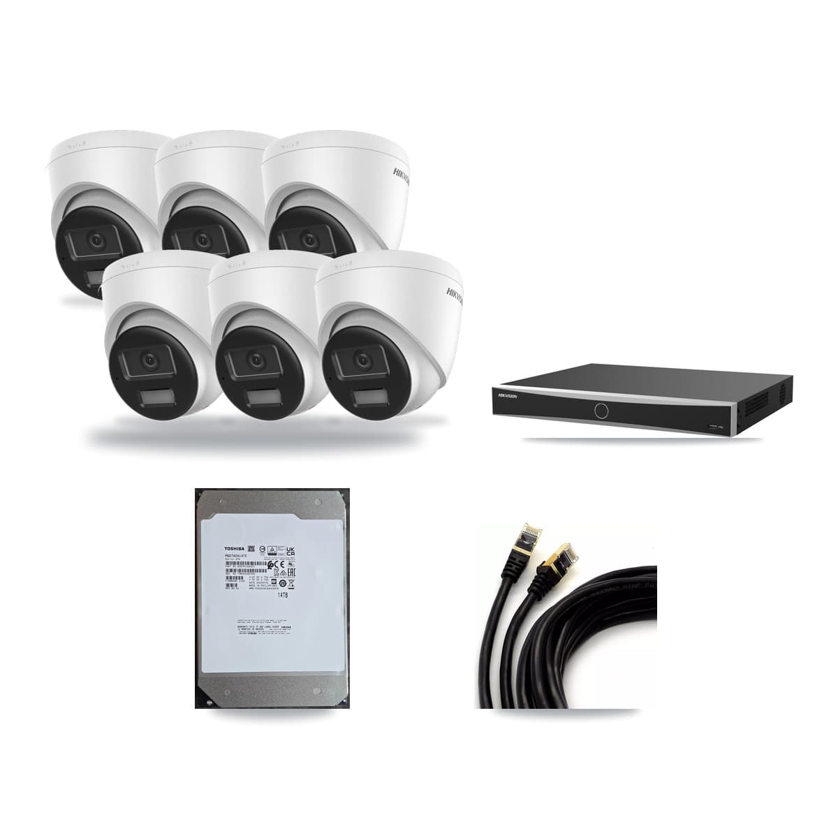 Hikvision 16-Channel 4K CCTV Kit — 6 DS-2CD1383G2-LIU Turret Cameras + 14TB Recording (DS-7616NXI-K2/16P(E) Recorder) - Image 1