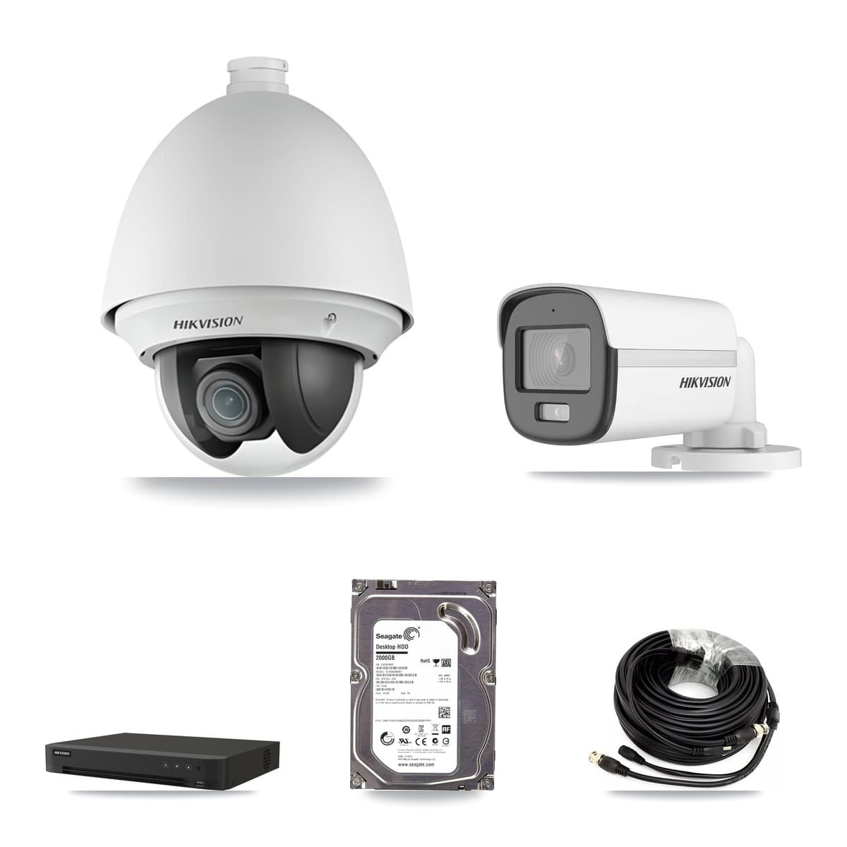 Hikvision 16-Channel 2MP – 5MP CCTV Kit — 1 DS-2AE4225T 2MP PTZ + 1 DS-2CE12KF0T 5MP Bullet Cameras + 2TB Recording
