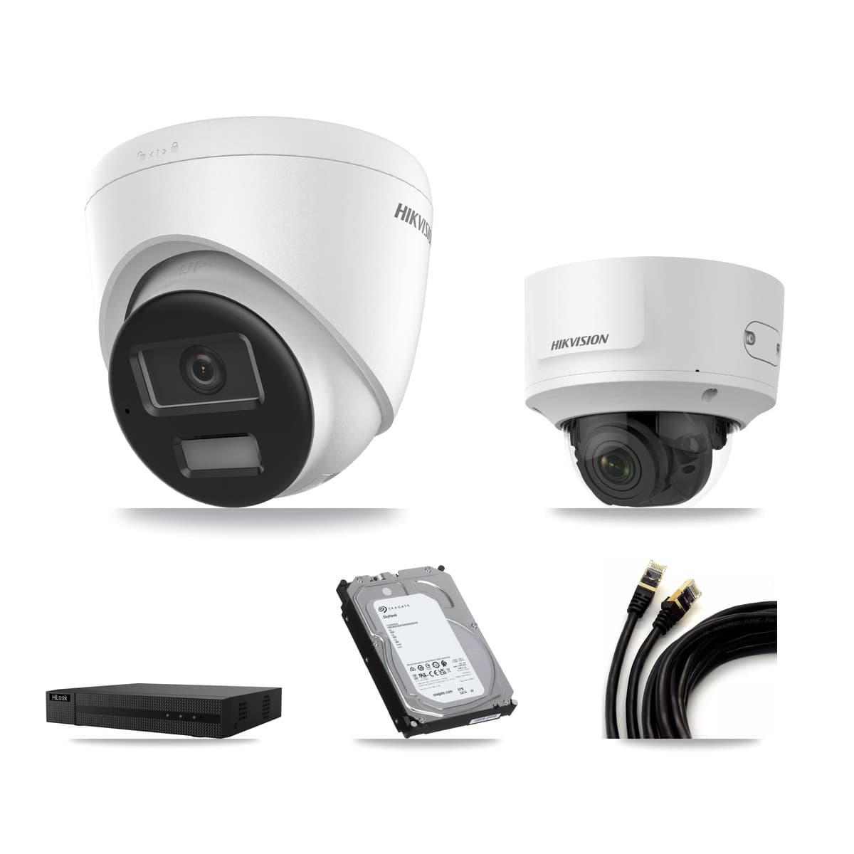 Hikvision & HiLook 8-Channel 2MP – 4K CCTV Kit — 2 4K Turret + 1 2MP Dome Cameras + 6TB Recording