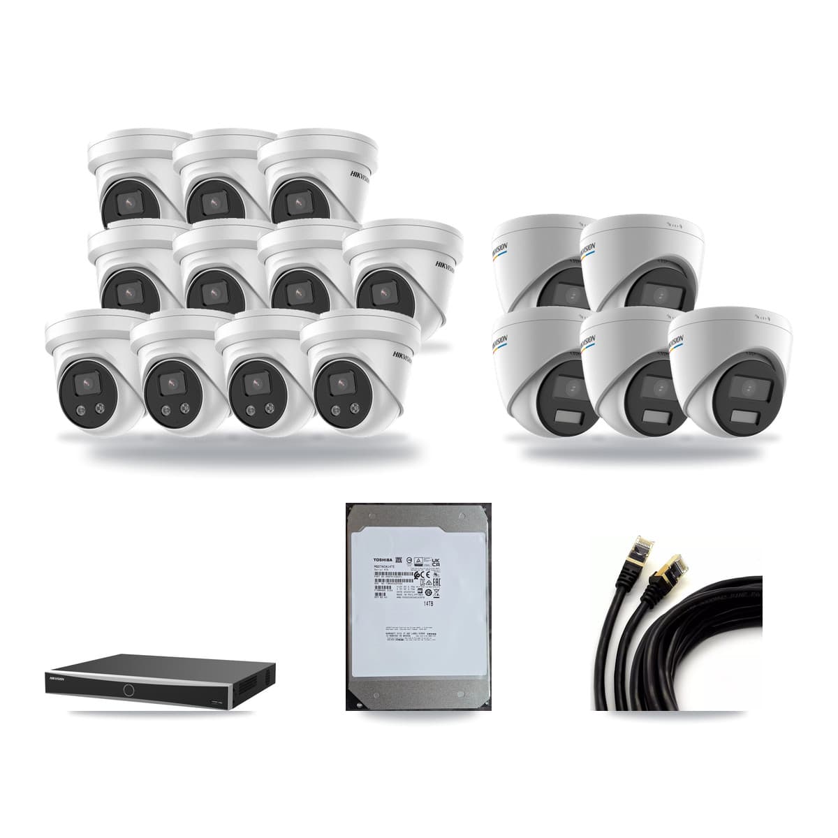 Hikvision 16-Channel 2MP – 5MP CCTV Kit — 5 2MP + 11 5MP Turret Cameras + 14TB Recording (DS-7616NXI Recorder) - Image 1