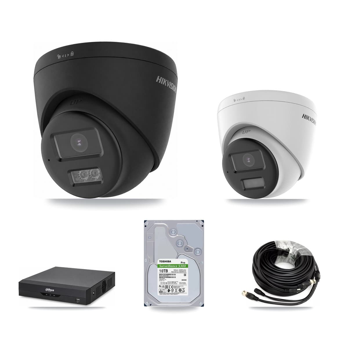 Hikvision & Dahua 4-Channel 4K CCTV Kit — 1 DS-2CE78U0T + 3 DS-2CE78U0T Turret Cameras + 10TB Recording