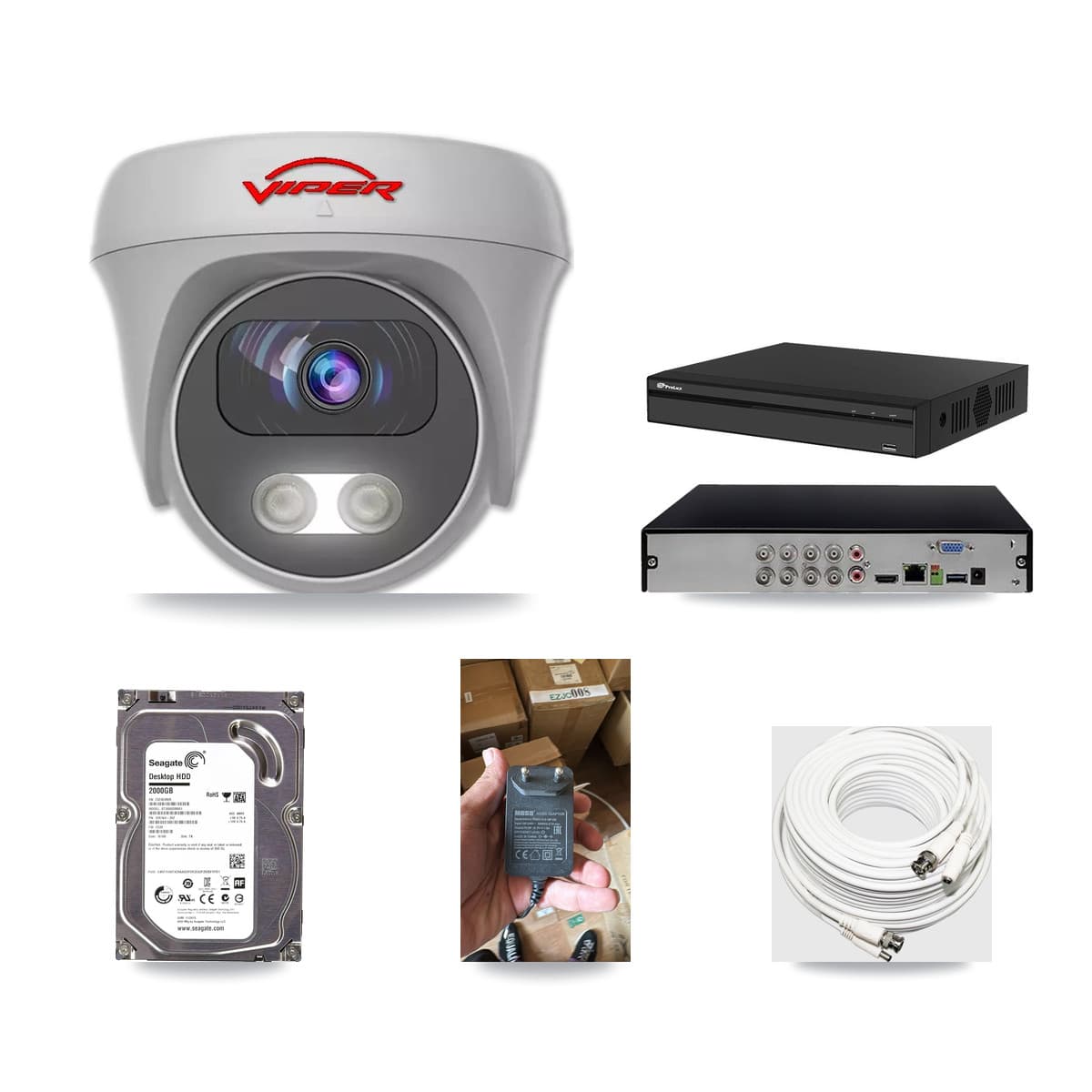 Viper & Prolux 8-Channel 5MP CCTV Kit — 1 White Camera + 2TB Recording (PXD-5108HS Recorder) - Image 1