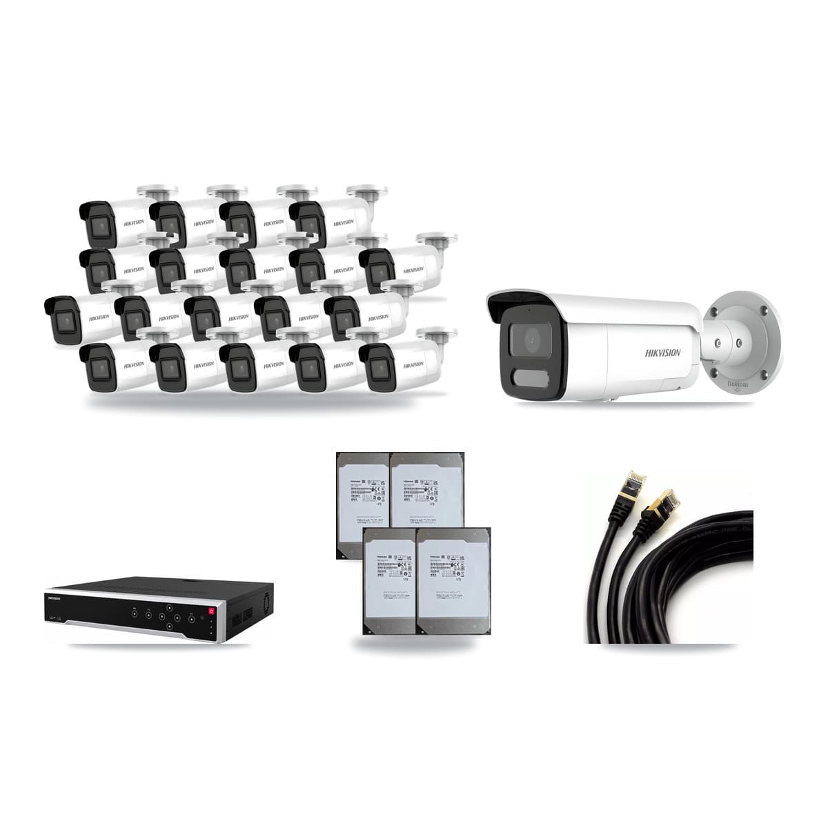 Hikvision 32-Channel 4MP – 4K CCTV Kit — 19 4K + 1 4MP Bullet Cameras + 4× 14TB Recording - Image 1