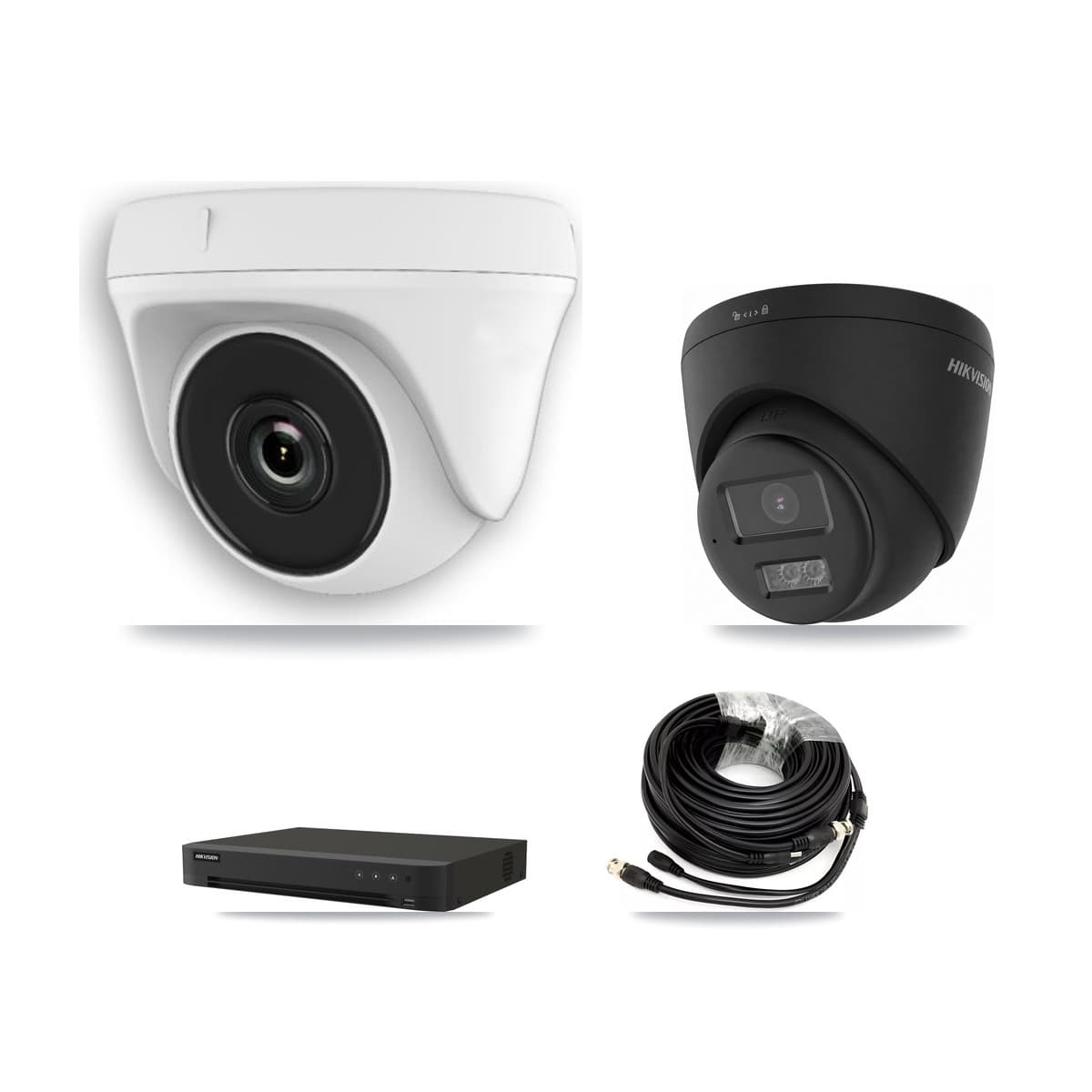 Hikvision 8-Channel 2MP – 4K CCTV Kit — 2 Black DS-2CE78U0T-LTS-BLACK 4K Turret + 4 White HDT-2MP-N20W-2.8MM 2MP Dome Cameras + 8TB Recording (IDS-7208HUHI-M1/XT Recorder)