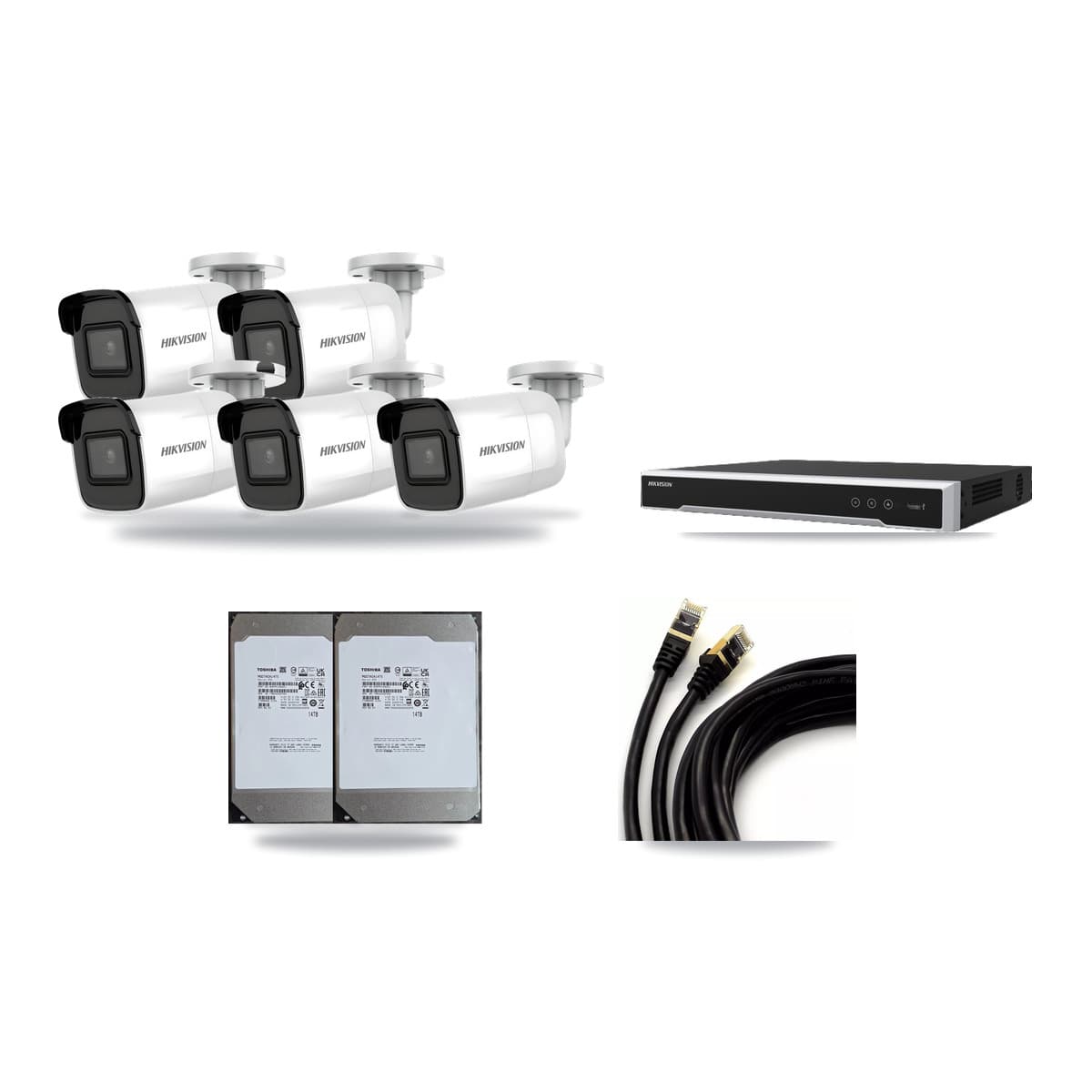 Hikvision 16-Channel 5MP – 4K CCTV Kit — 5 4K Bullet + 10 5MP Dome Cameras + 2× 14TB Recording (DS-7616NI-M2 Recorder) - Image 1