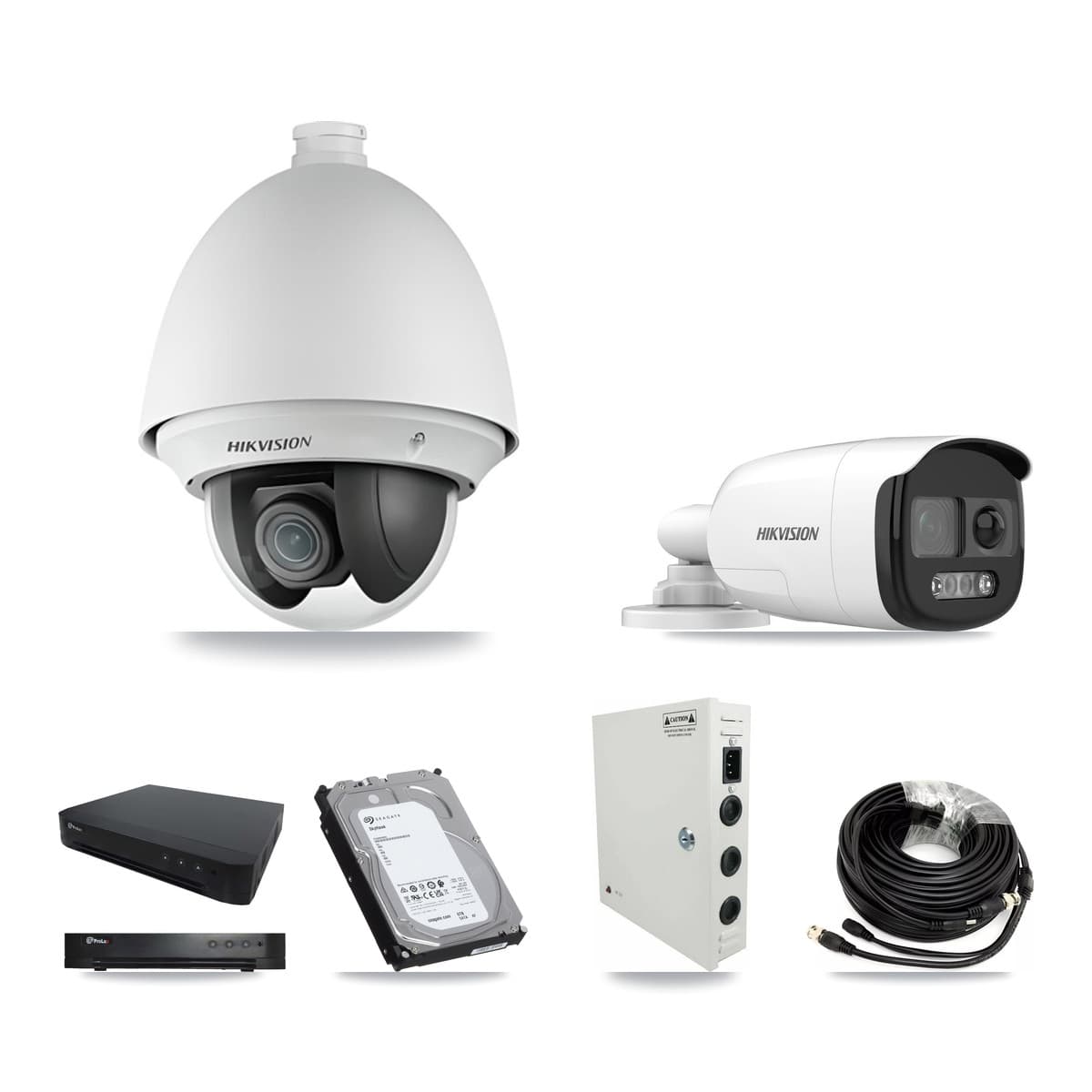 Hikvision & Prolux 16-Channel 2MP – 5MP CCTV Kit — 3 DS-2AE4225T 2MP PTZ + 3 DS-2CE12KF3T 5MP Bullet Cameras + 6TB Recording