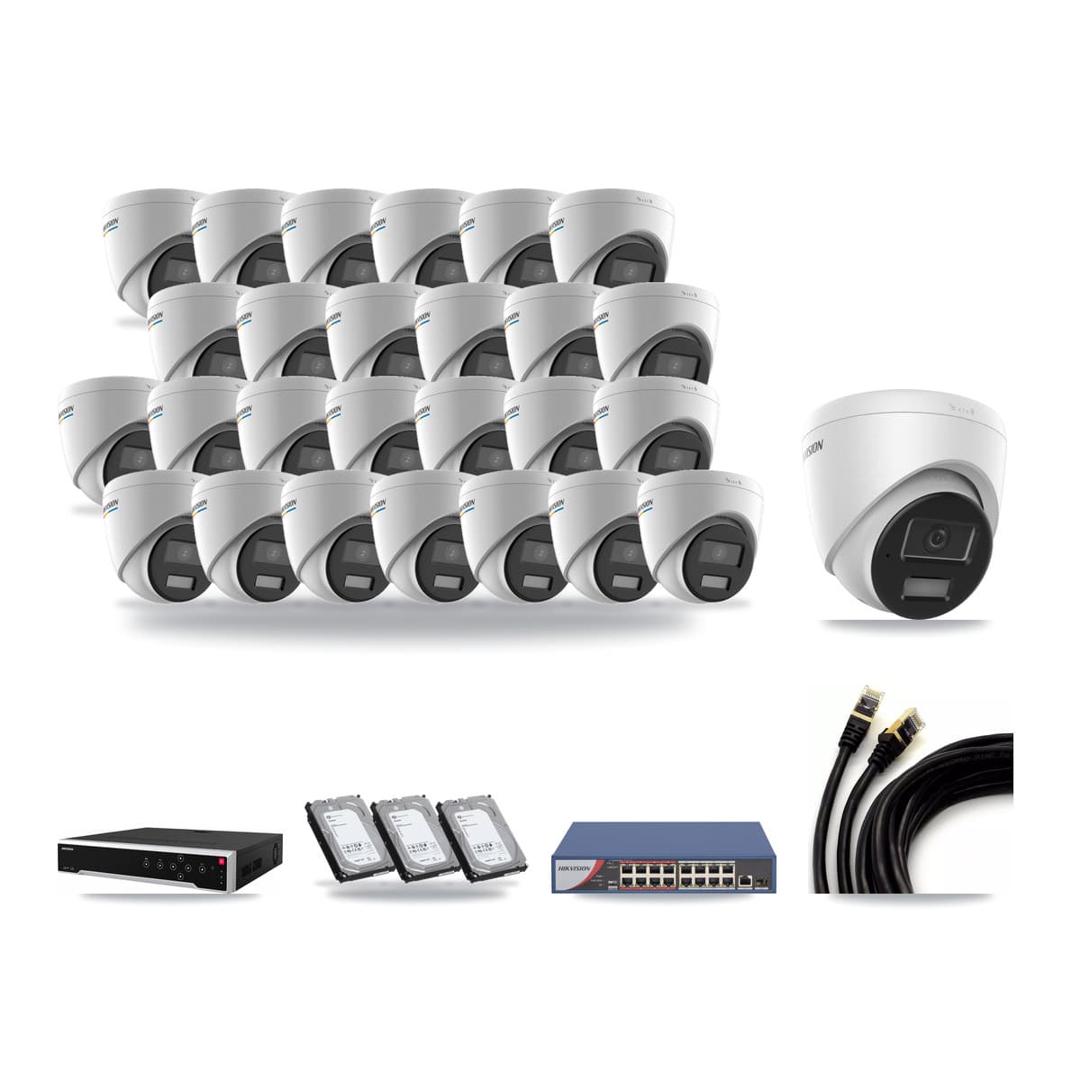 Hikvision 32-Channel 2MP – 4MP CCTV Kit — 26 2MP + 1 4MP Turret Cameras + 3× 6TB Recording - Image 1