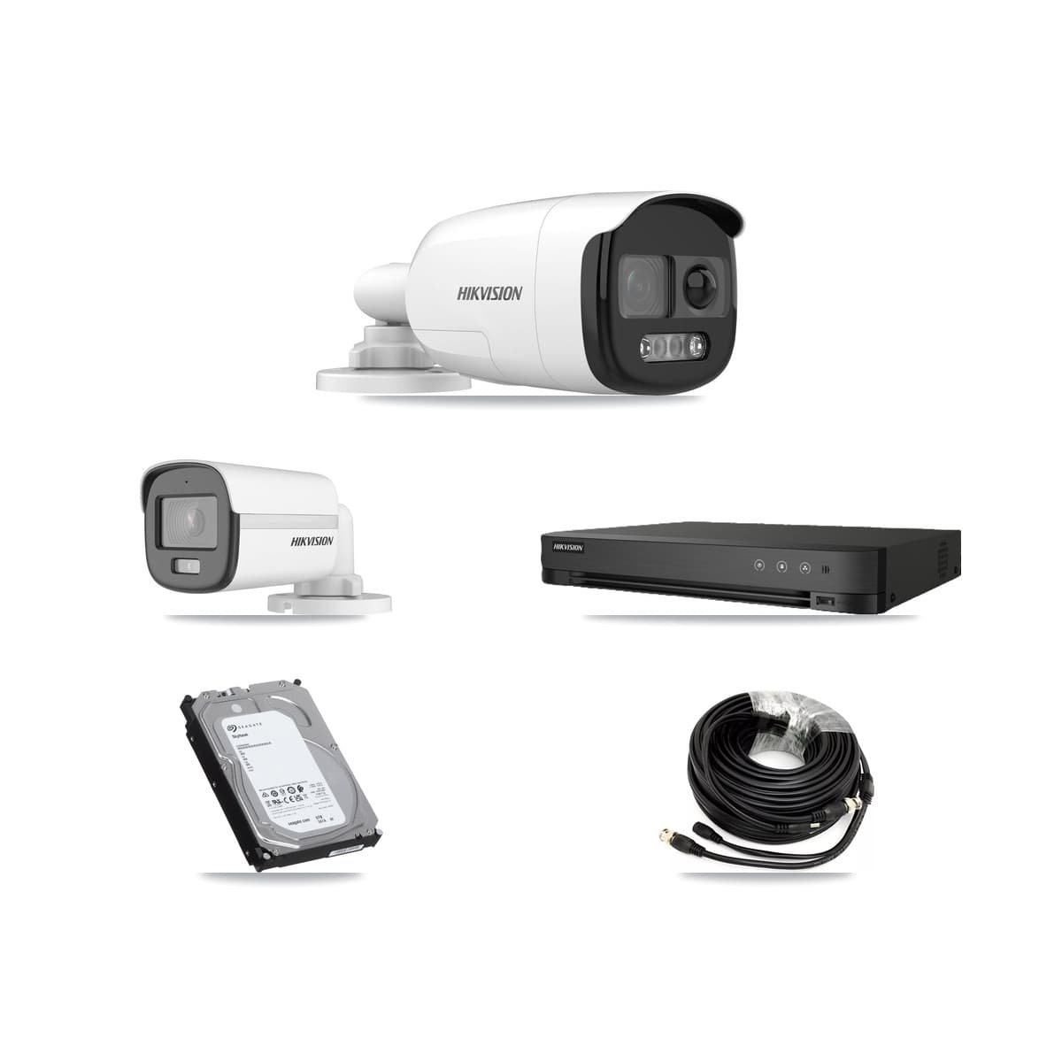 Hikvision 8-Channel 5MP CCTV Kit — 1 DS-2CE12KF0T-LFS + 4 DS-2CE12KF3T-PIRXO Bullet Cameras + 6TB Recording (IDS-7208HUHI-M1/E Recorder) - Image 1