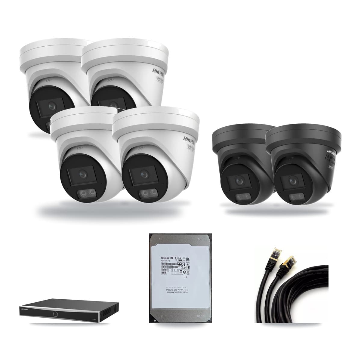Hikvision 16-Channel 4K CCTV Kit — 4 DS-2CD2387G3 + 2 Black DS-2CD2387G3 Turret Cameras + 14TB Recording - Image 1
