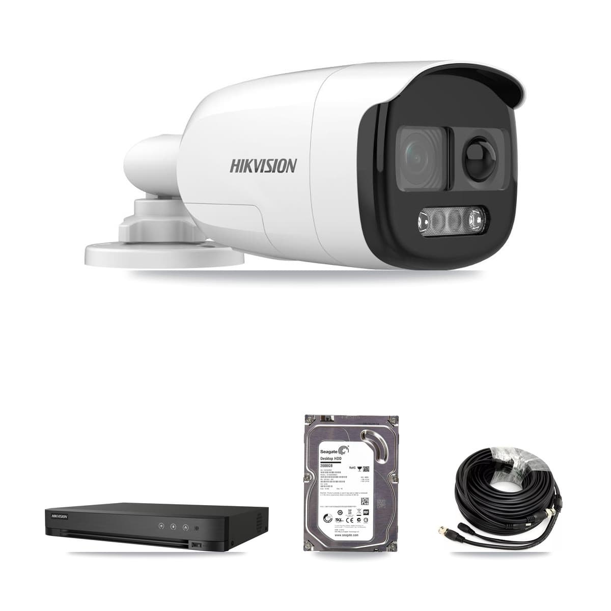 Hikvision 4-Channel 5MP CCTV Kit — 4 DS-2CE12KF3T Bullet Cameras + 2TB Recording (IDS-7204HUHI Recorder)