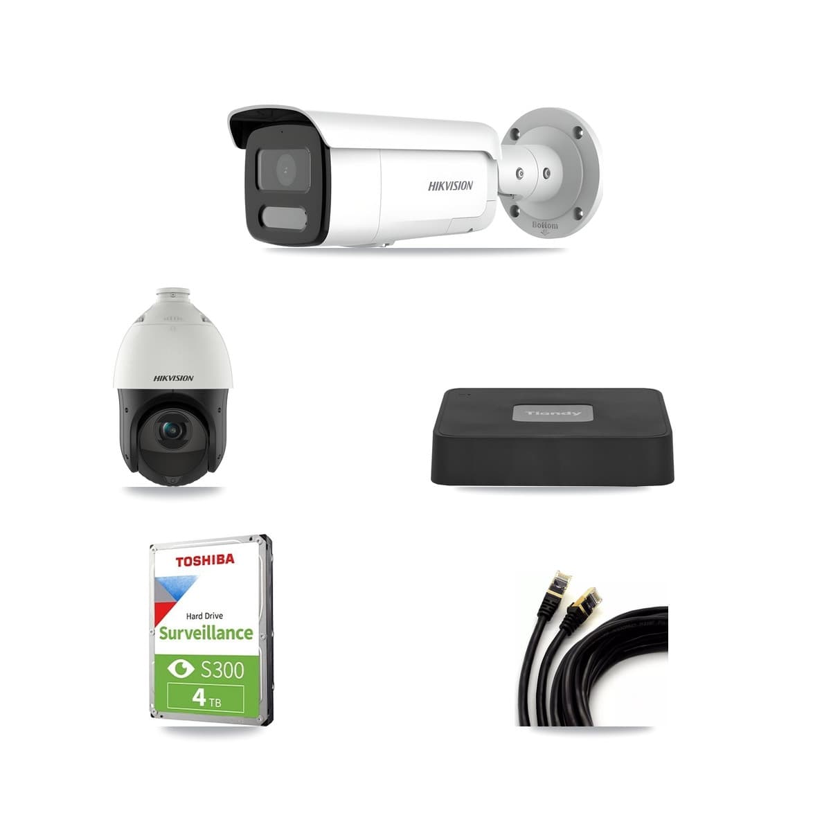 Hikvision & Tiandy 4-Channel 4MP CCTV Kit — 2 Bullet + 1 PTZ Cameras + 4TB Recording