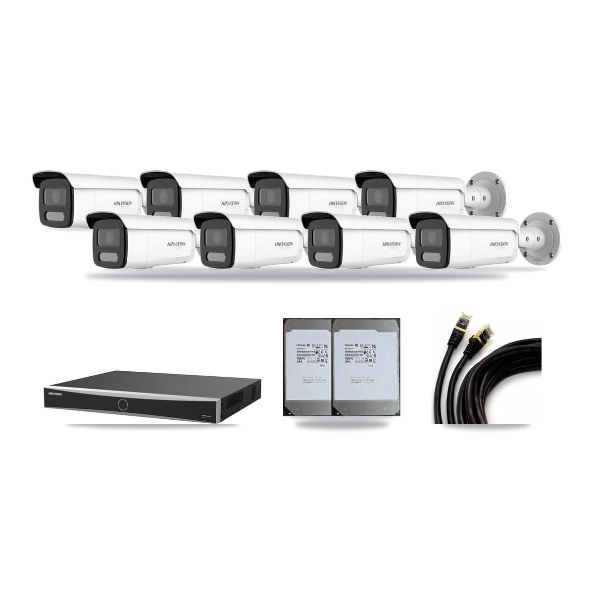 Hikvision 16-Channel 4K CCTV Kit — 8 White Bullet Cameras + 2× 14TB Recording (DS-7616NXI Recorder) - Image 1