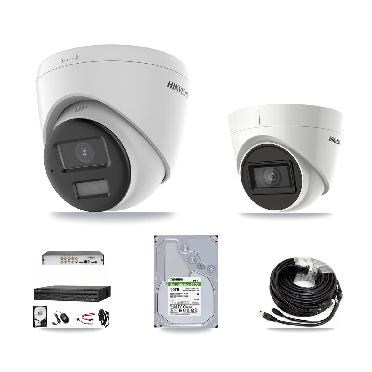Hikvision & Dahua 8-Channel 4K CCTV Kit — 3 DS-2CE78U0T + 1 DS-2CE78U1T Turret Cameras + 10TB Recording (XVR-3108AD Recorder)