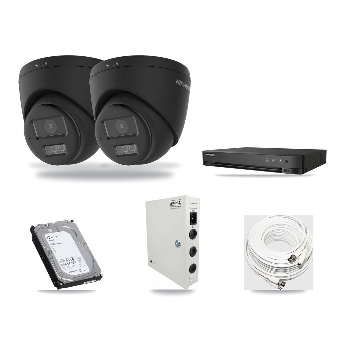 Hikvision 4-Channel 4K CCTV Kit — 2 Black Turret Cameras + 6TB Recording (IDS-7204HUHI Recorder) - Image 1