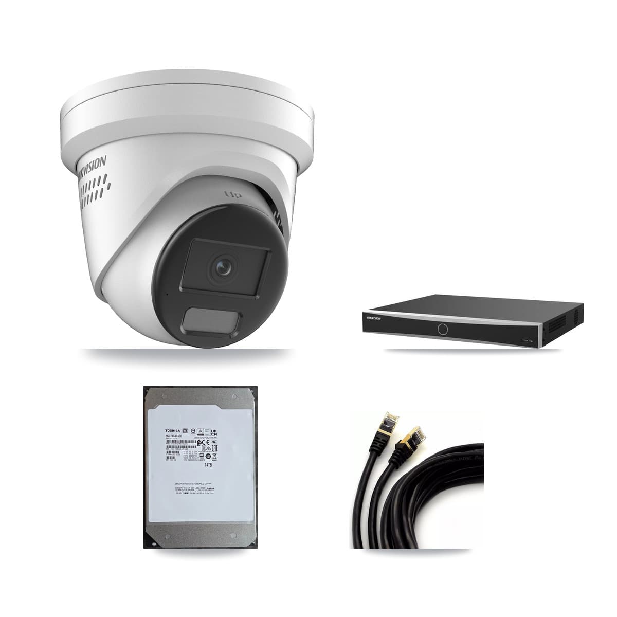 Hikvision 16-Channel 4K CCTV Kit — 8 DS-2CD2387G2H Turret Cameras + 14TB Recording (DS-7616NXI Recorder)